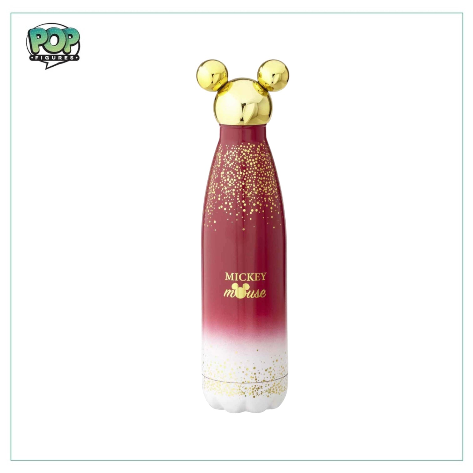 Mickey Mouse glitter berry Funko metal water bottle featuring a colorful design of Mickey Mouse.