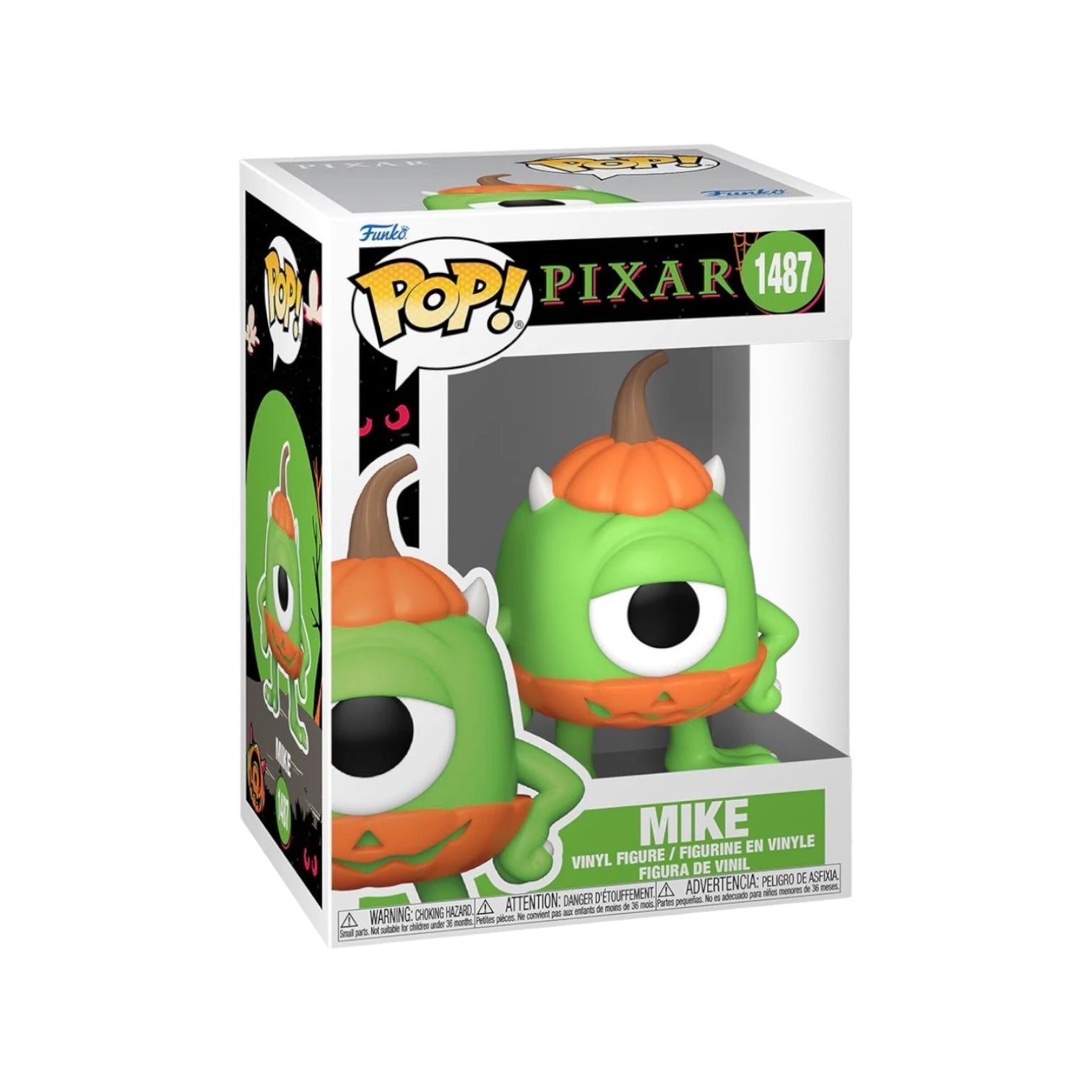 Funko Pop! figure of Mike #1487 from Pixar, featuring his green skin and big eyes, capturing his playful character.
