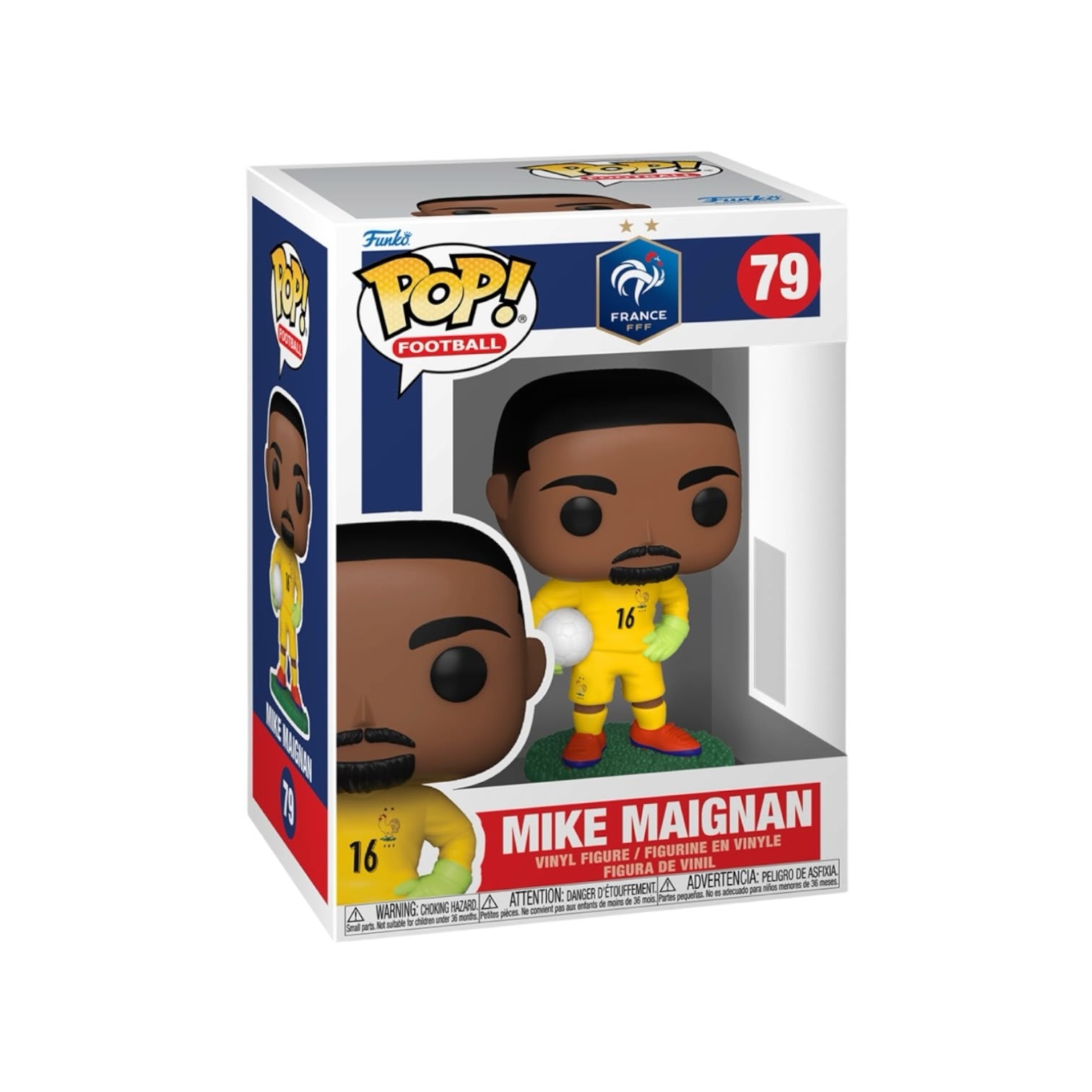 Funko Pop! vinyl figure packaging with Mike Maignan on a white background
