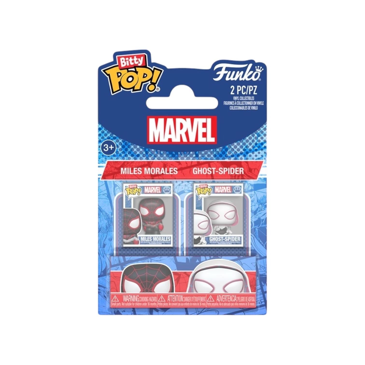Funko Bitty Pop! Marvel Miles Morales and Ghost-Spider packaging on a white background