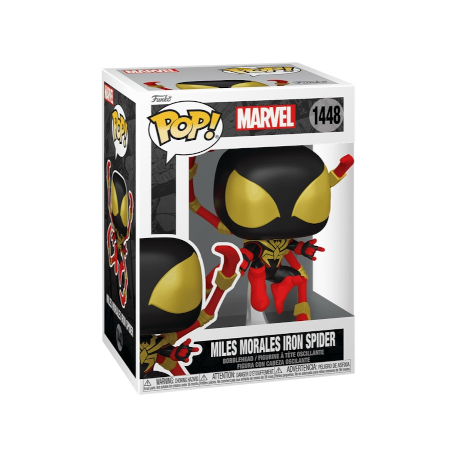 Marvel's Miles Morales as Iron Spider Funko Pop #1448, featuring a dynamic pose and bright, eye-catching colors.