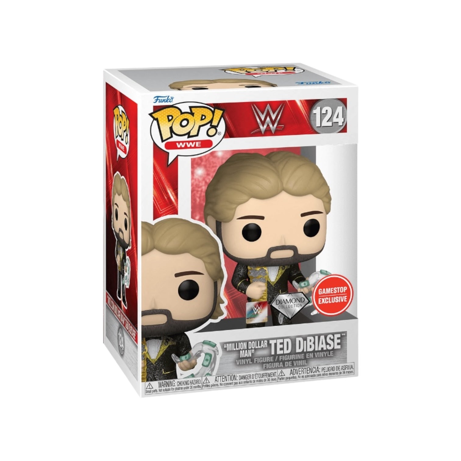 WWE Funko Pop! of "Million Dollar Man" Ted DiBiase #124, part of the Diamond Collection, exclusive to GameStop.