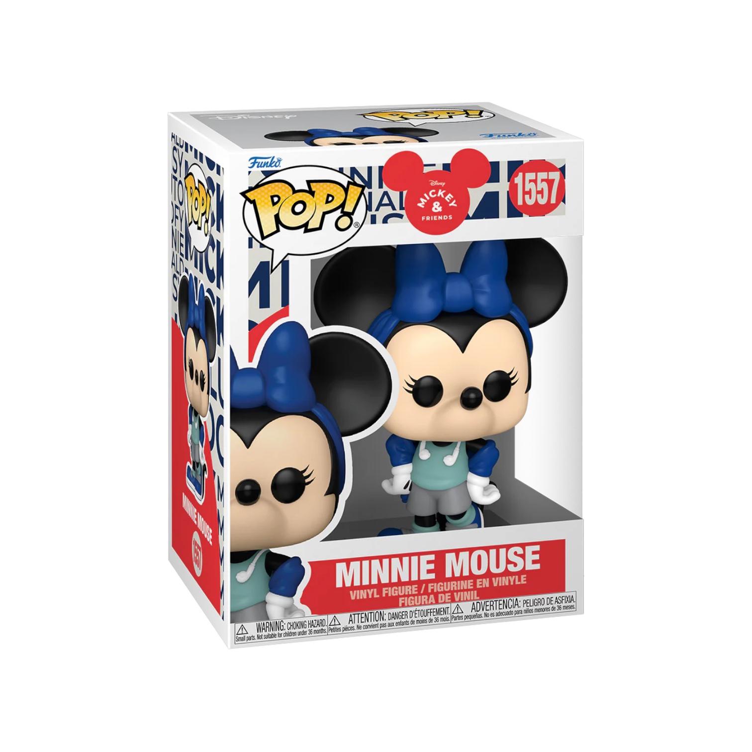 Minnie Mouse in her Marathon gear , a green vest top grey shorts and white head phones