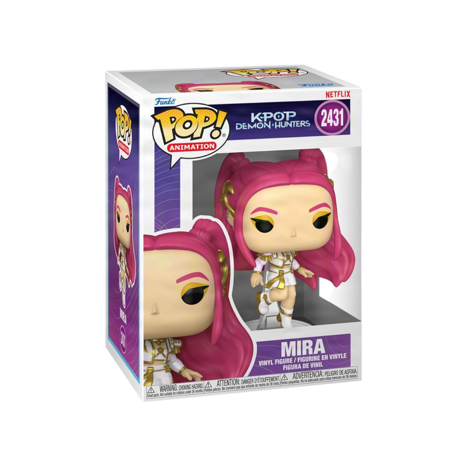 Funko Pop! vinyl figure packaging with 'Mira' character, Netflix logo, and Funko logo on a white background.
