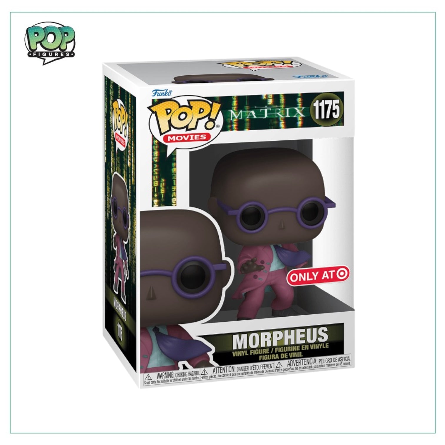 Funko Pop! #1175 of Morpheus in a striking purple suit, inspired by The Matrix, released in 2021.