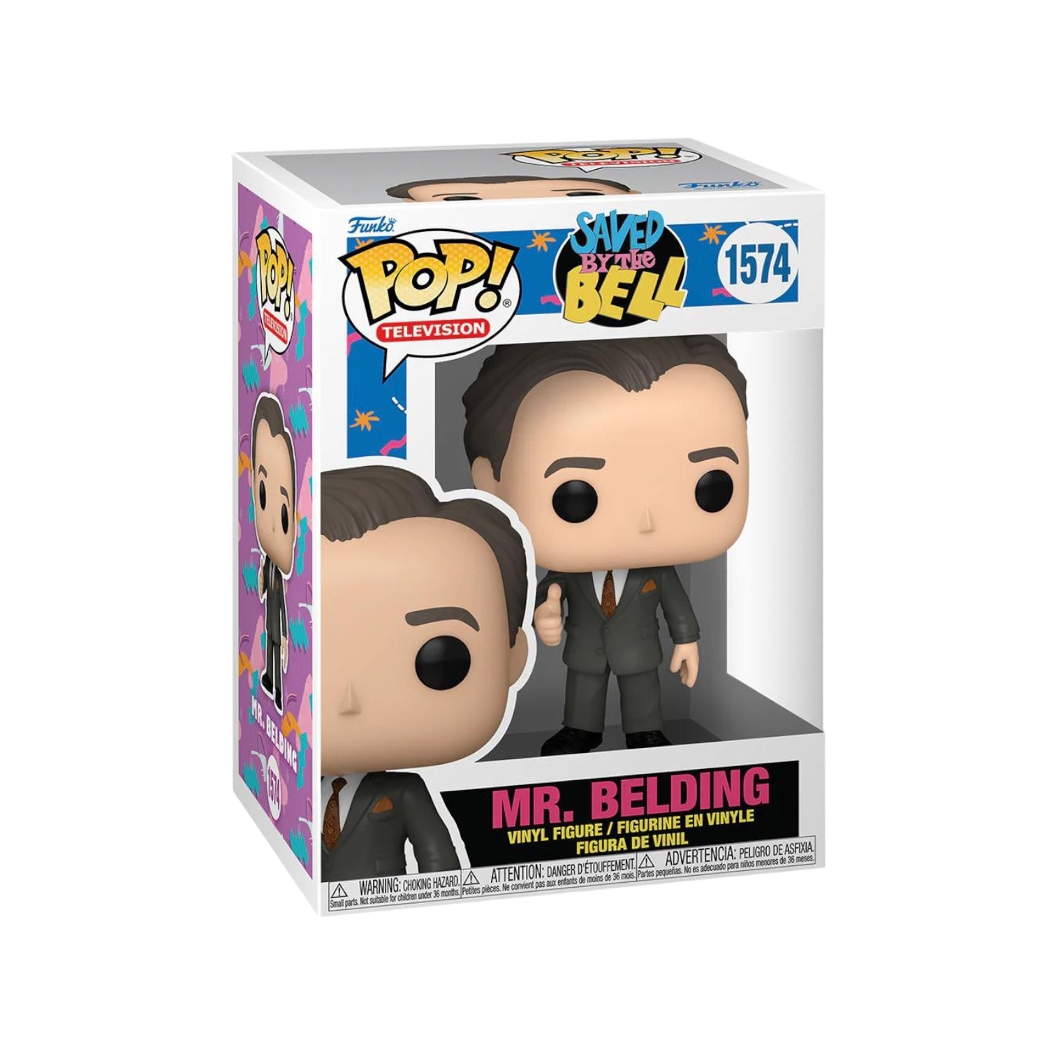 Funko Pop! figure of Mr. Belding from Saved By The Bell, featuring his signature look and playful expression in collectible form.