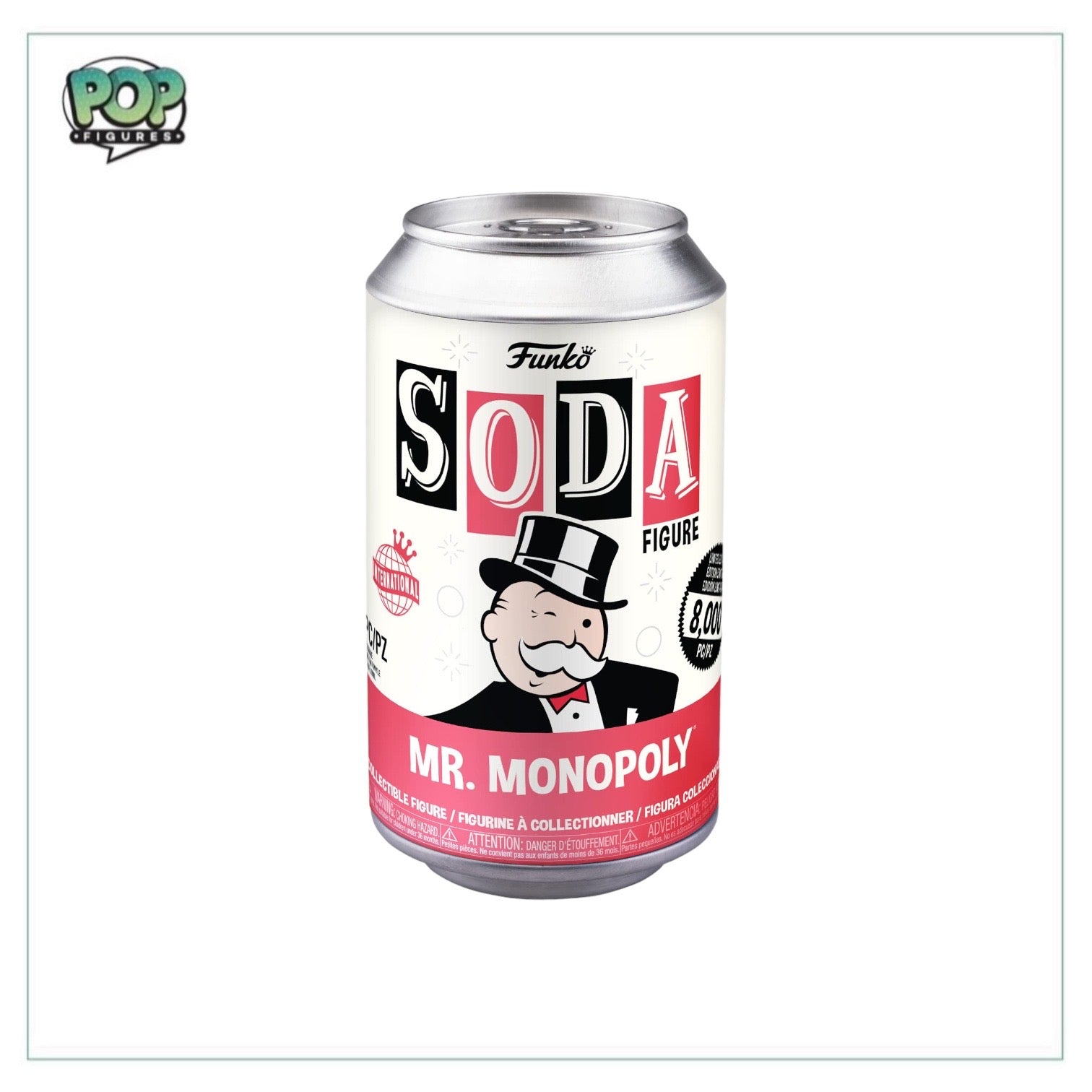 Mr. Monopoly Funko Soda Vinyl Figure, a retro toy with a limited edition of 8000 pieces, featuring a chance for a chase variant.