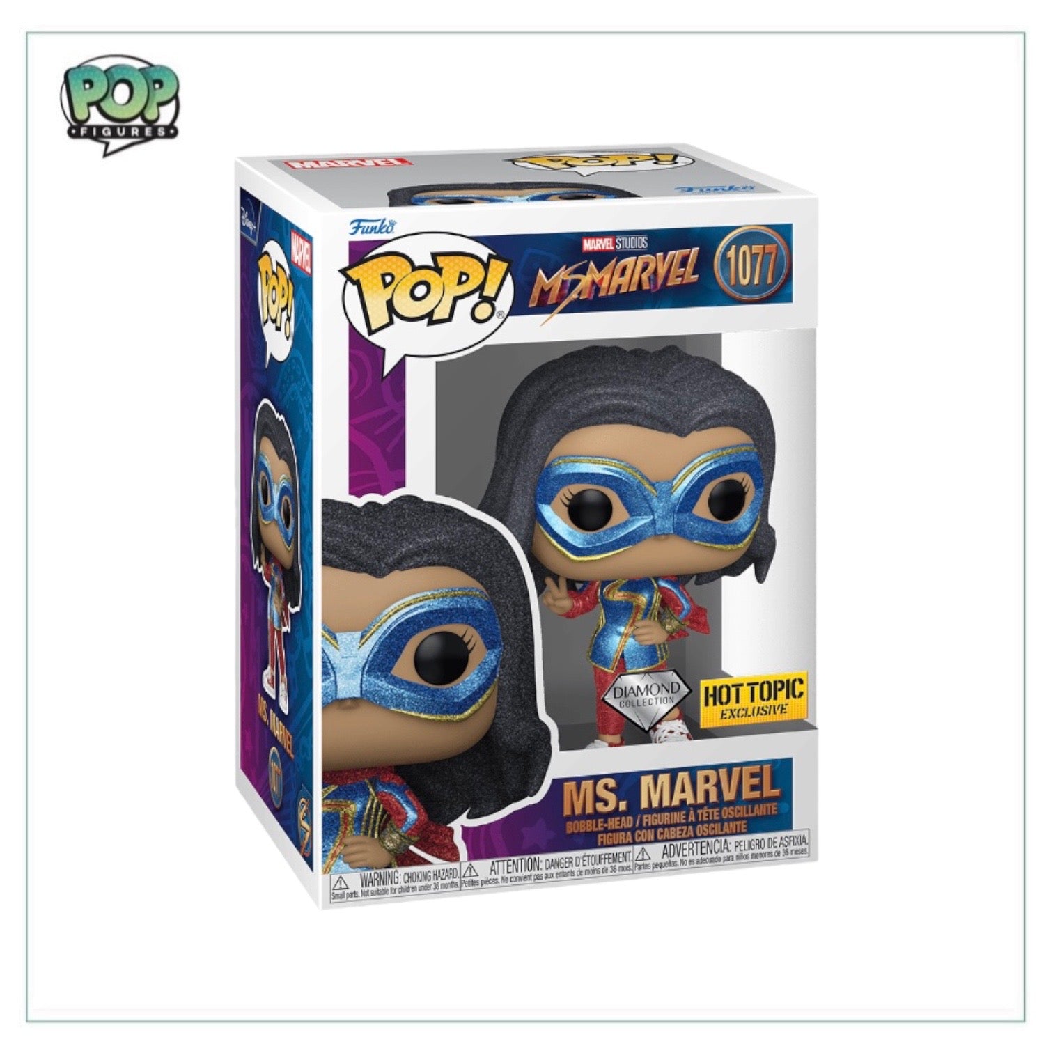 Ms. Marvel #1077 Funko Pop! figure from the Diamond Collection, available exclusively at Hot Topic.