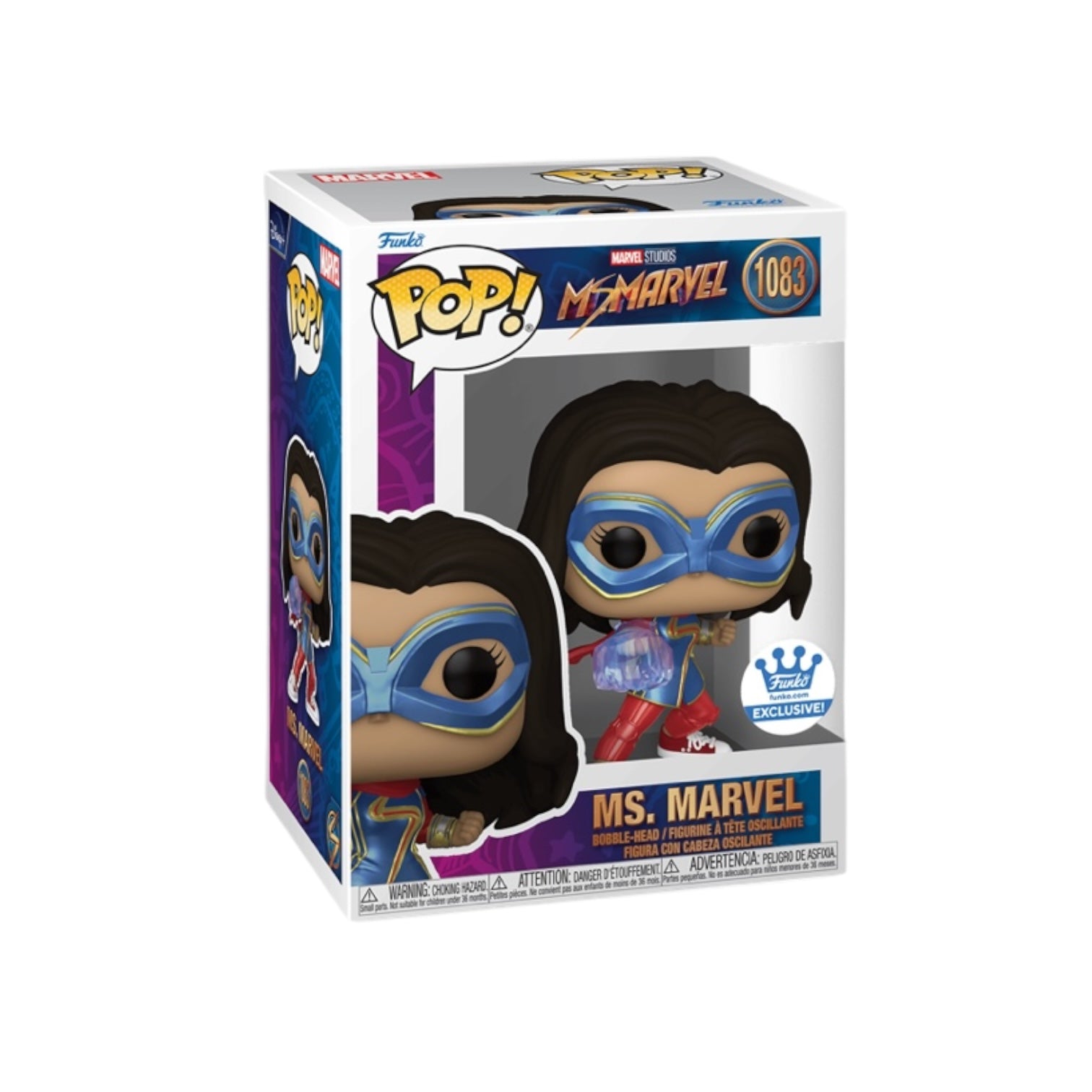 Ms. Marvel #1083 Funko Pop! figure with a big fist, a Funko Shop exclusive, featuring the iconic superhero design.