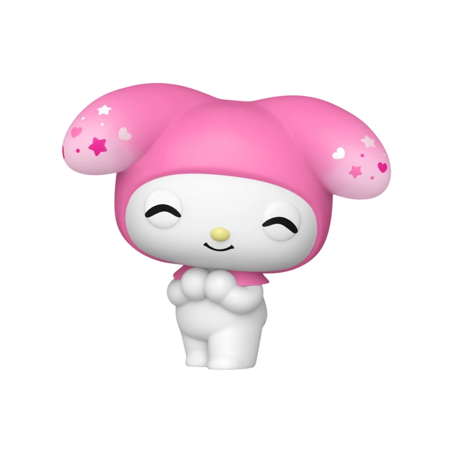 Cartoon character with a pink hat and white body on a white background