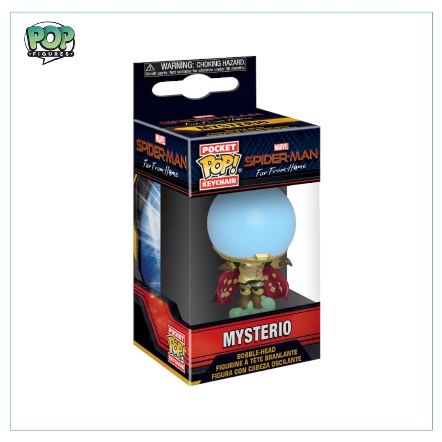 Mysterio Pocket Pop! Keychain inspired by Spider-Man: Far From Home, showcasing the character's unique costume and features.