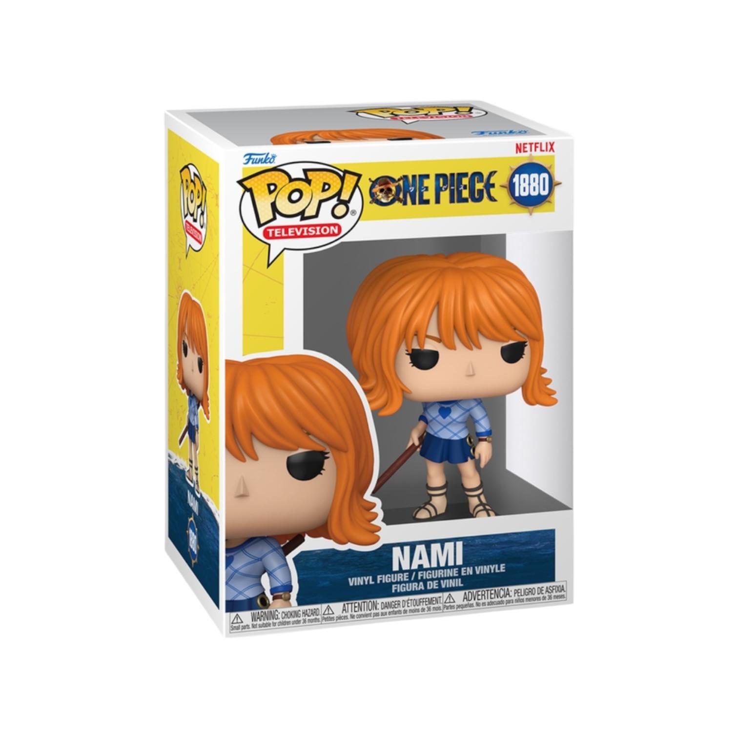 Funko Pop! vinyl figure packaging featuring Nami from One Piece on a white background
