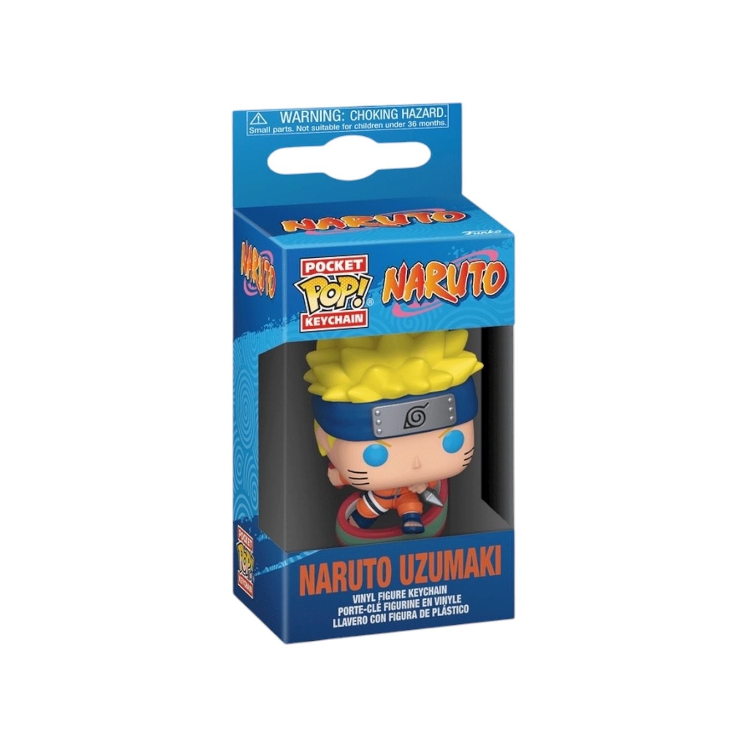 Keychain with a character in a blue headband and orange outfit on a white background