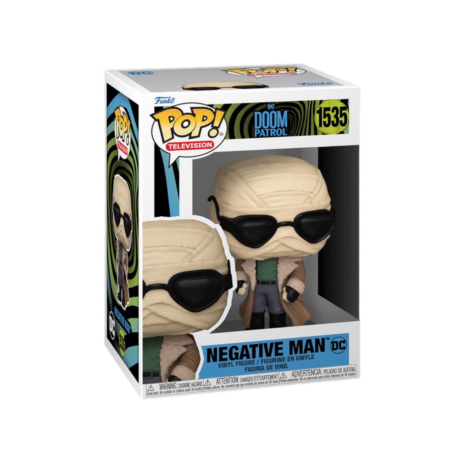 Collectible Funko Pop! of Negative Man from Doom Patrol, featuring detailed design and vibrant colors, ideal for fans.