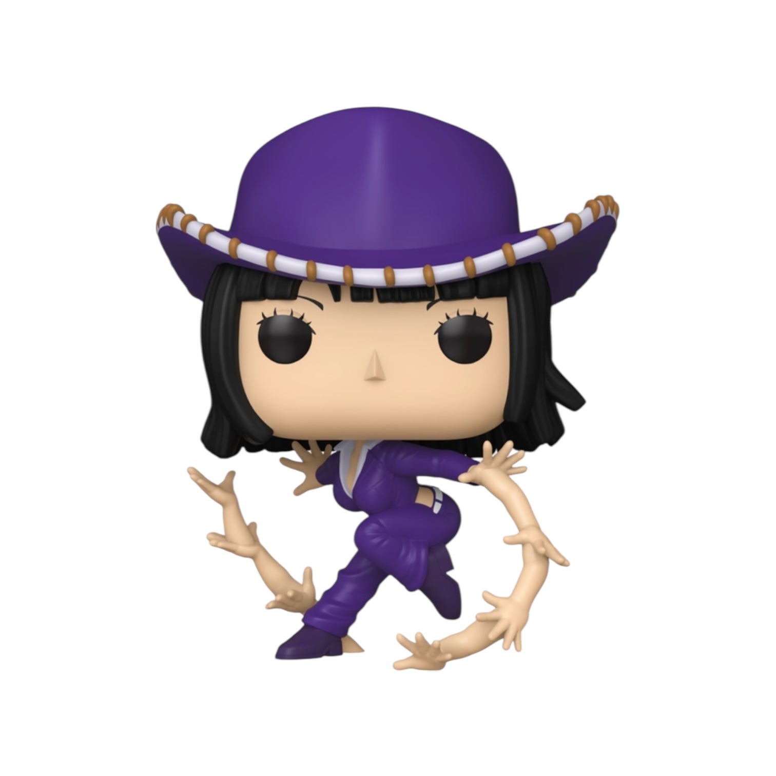 Funko Pop! vinyl figure with a purple outfit and hat on a white background