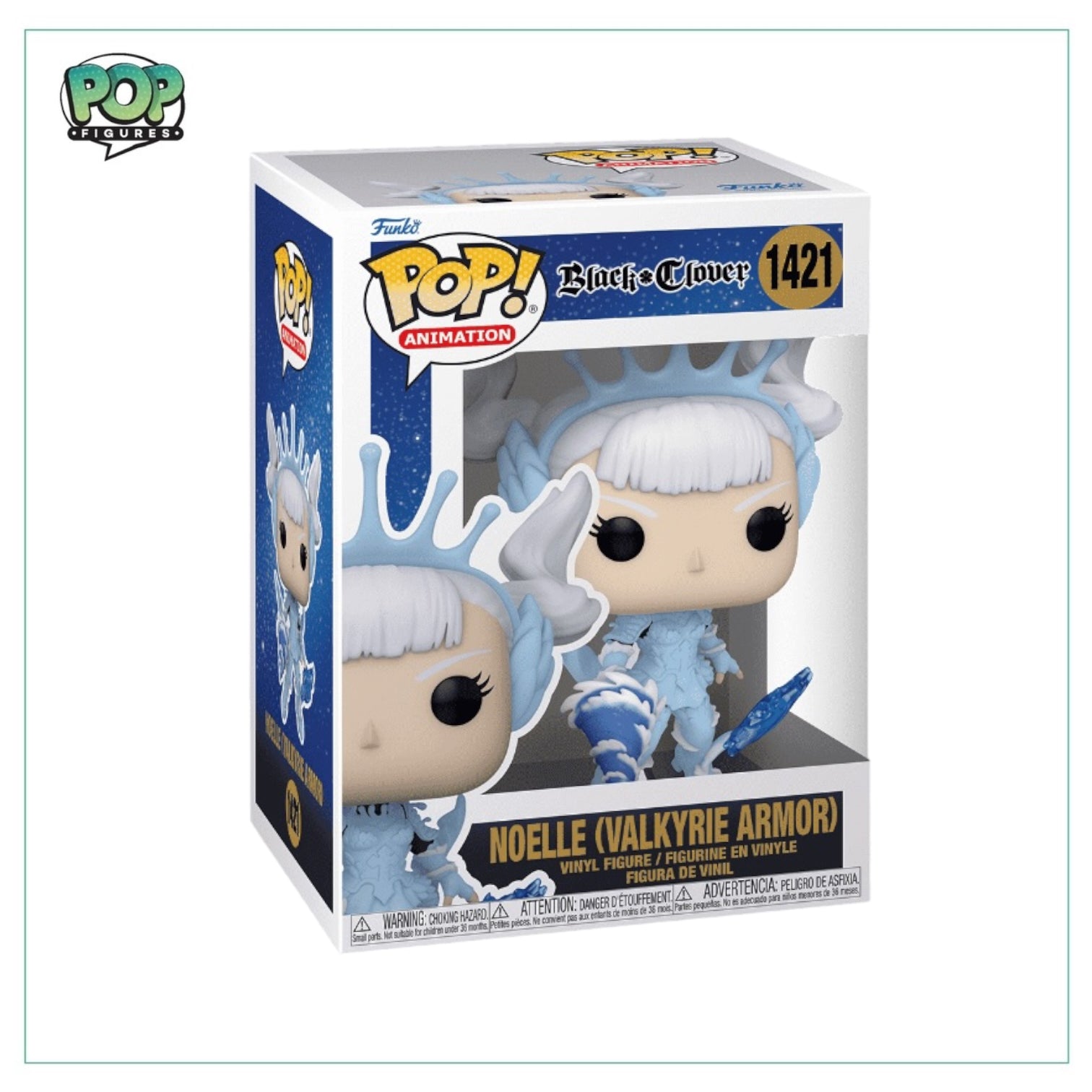 Noelle in Valkyrie Armor Funko Pop! figure #1421 from Black Clover, featuring vibrant colors and intricate details.