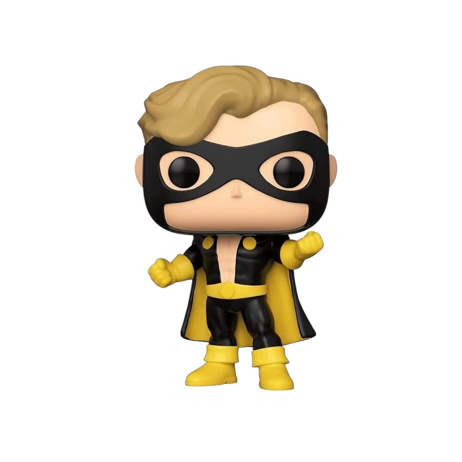 Marvel Nomad Steve Rogers wearing a black and yellow superhero outfit and cape.
