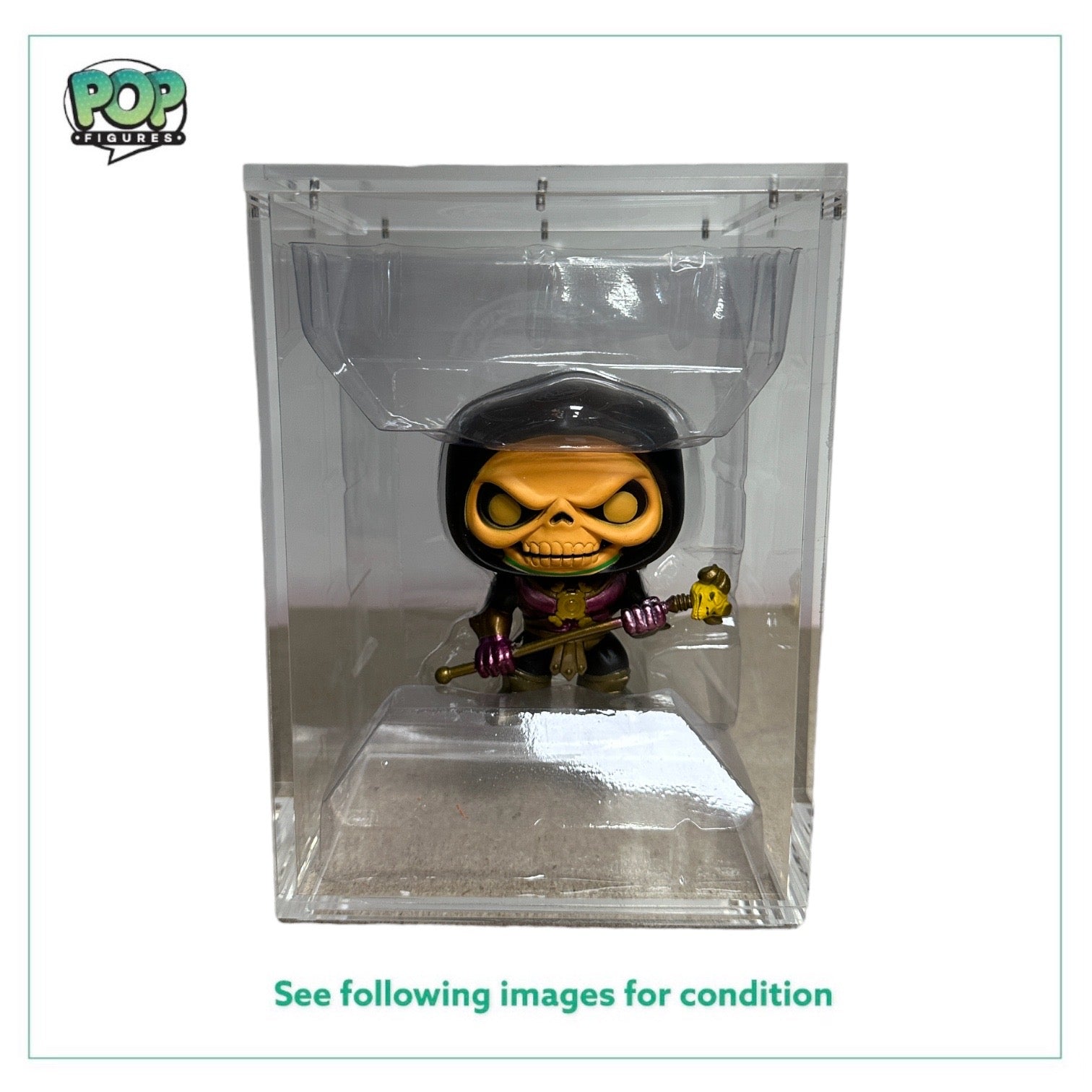 Disco-themed Funko Pop! Skeletor #19, a rare SDCC 2013 exclusive with colorful details, limited to 480 pieces.