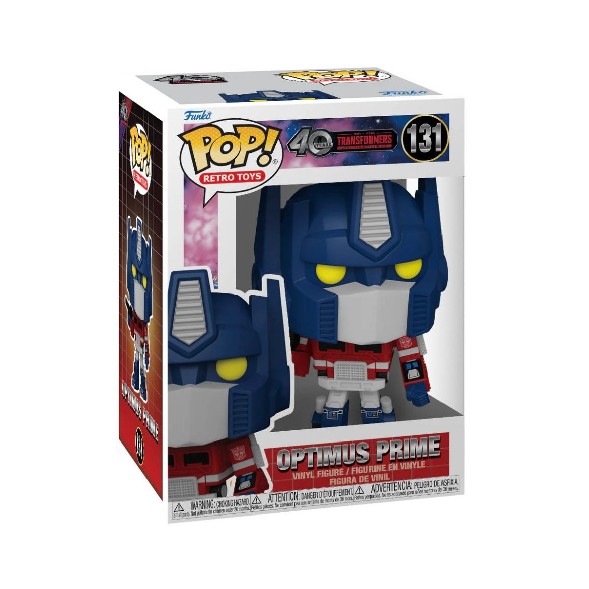 Funko Pop! of Optimus Prime #131 from Transformers, showcasing the iconic character in vibrant colors and detailed design.