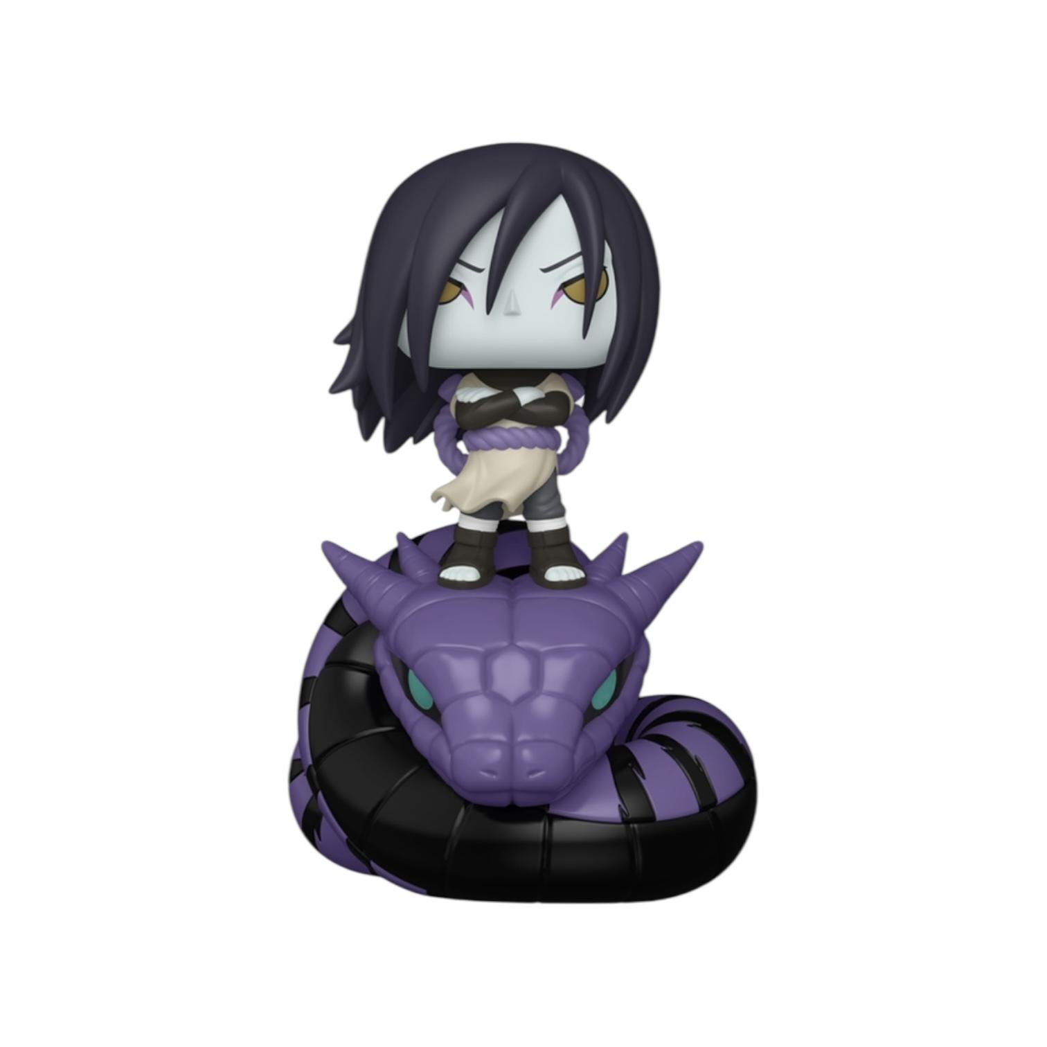 Figurine of a character with dark hair and a purple creature on a white background