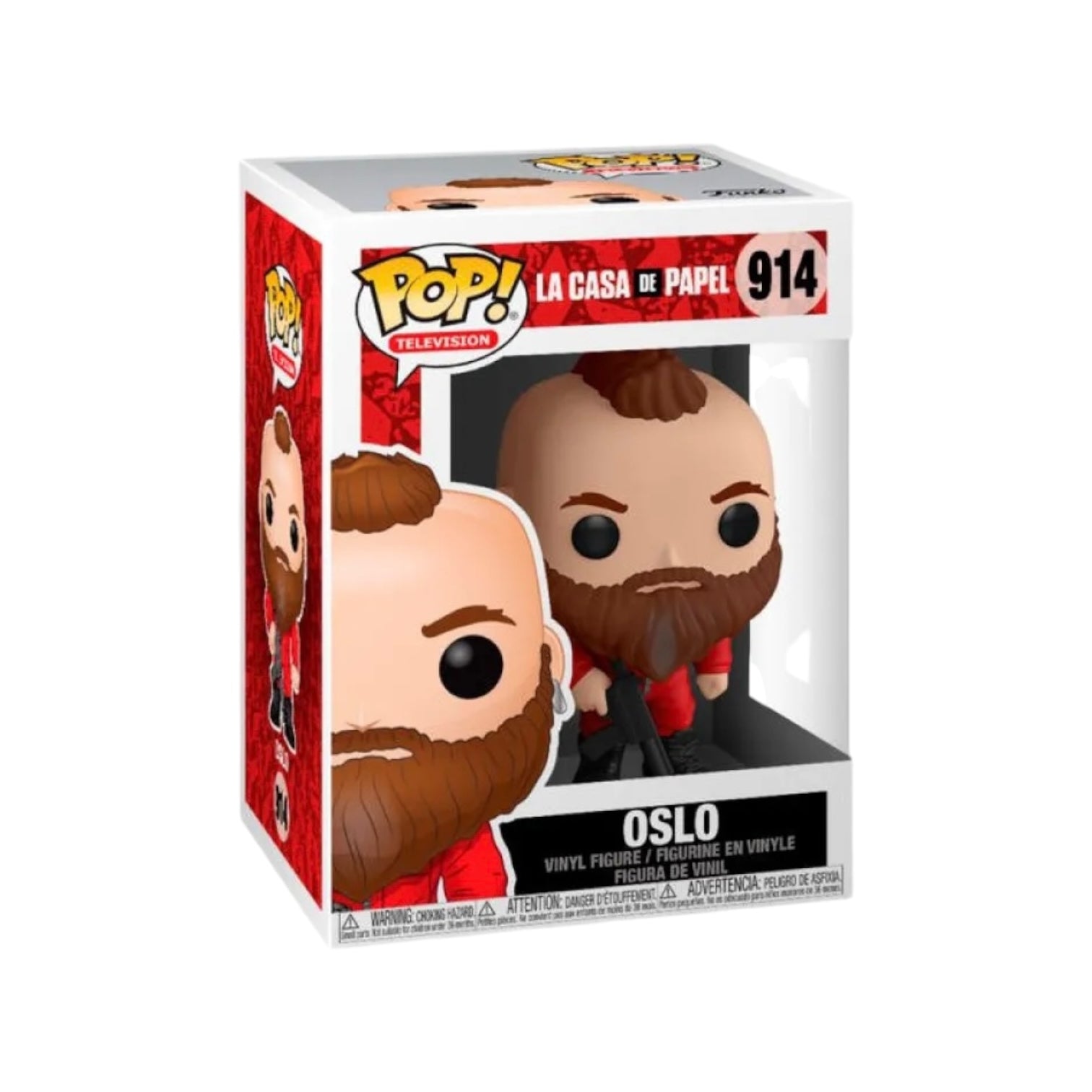 Funko Pop! figure of Oslo from La Casa Del Papel, showcasing his distinctive outfit and intense expression.