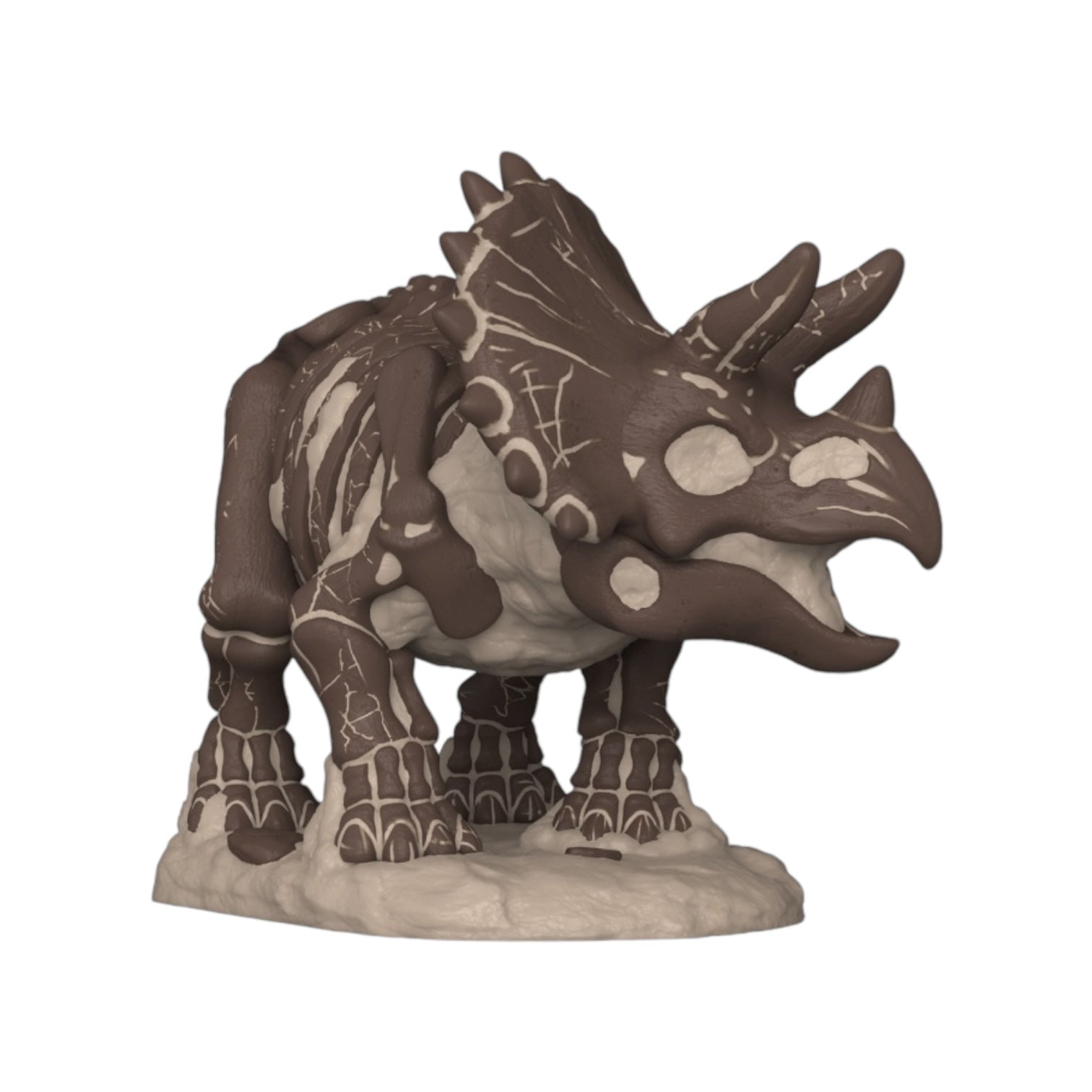 A detailed brown triceratops statue highlighting its fossil-inspired design and sturdy appearance