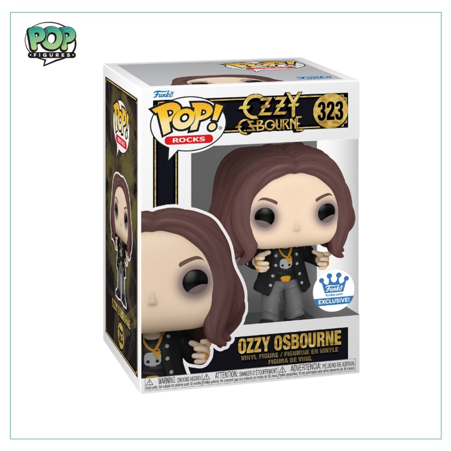 Ozzy Osbourne Funko Pop! figure #323, part of the Rocks series, exclusive to Funko Shop, showcasing the iconic rock star.