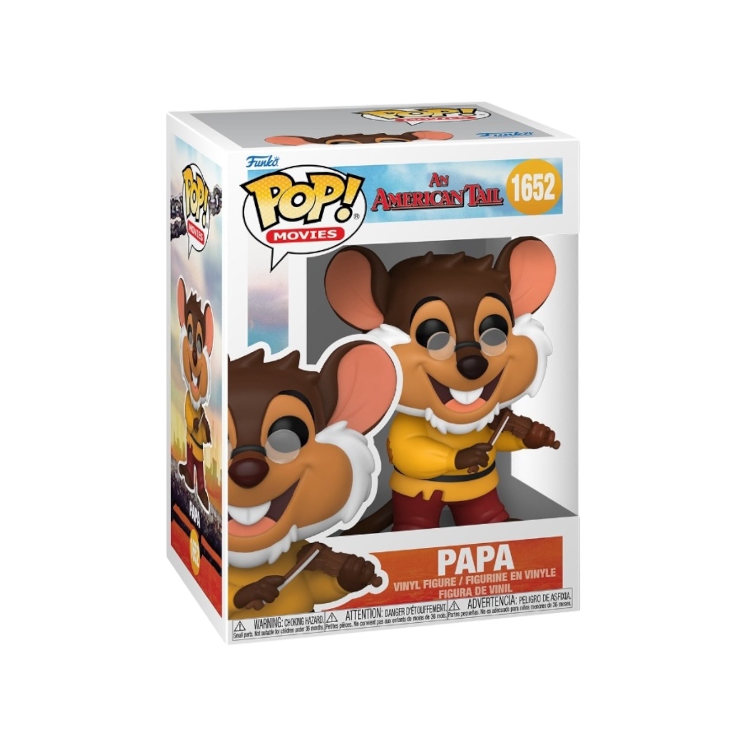 Papa from An American Tail as a Funko Pop! collectible, featuring his signature hat and friendly demeanor in a playful design.