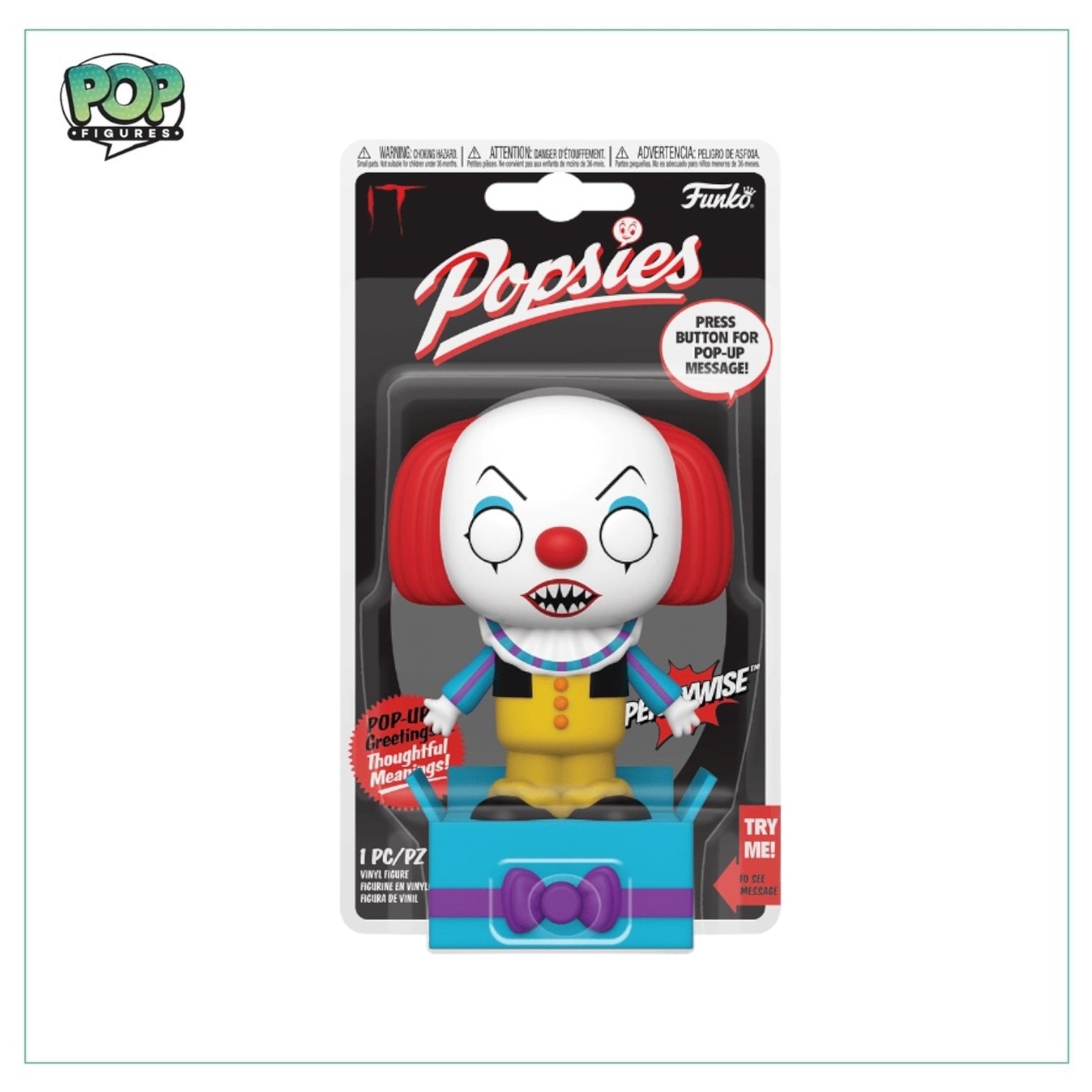 Funko Popsies of Pennywise the Clown, featuring his iconic red balloon and creepy smile, perfect for horror fans.