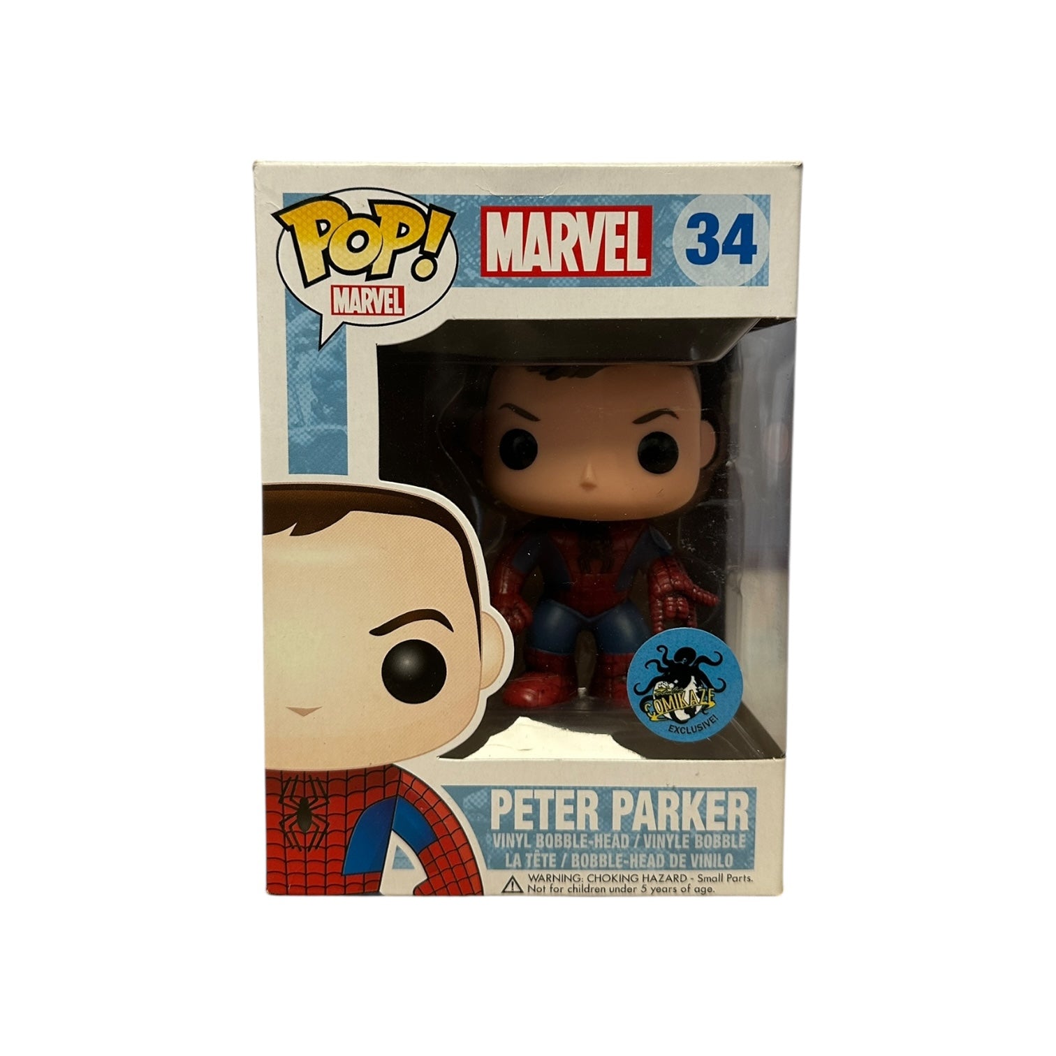 Funko Pop! Marvel Peter Parker figure in packaging on a white background