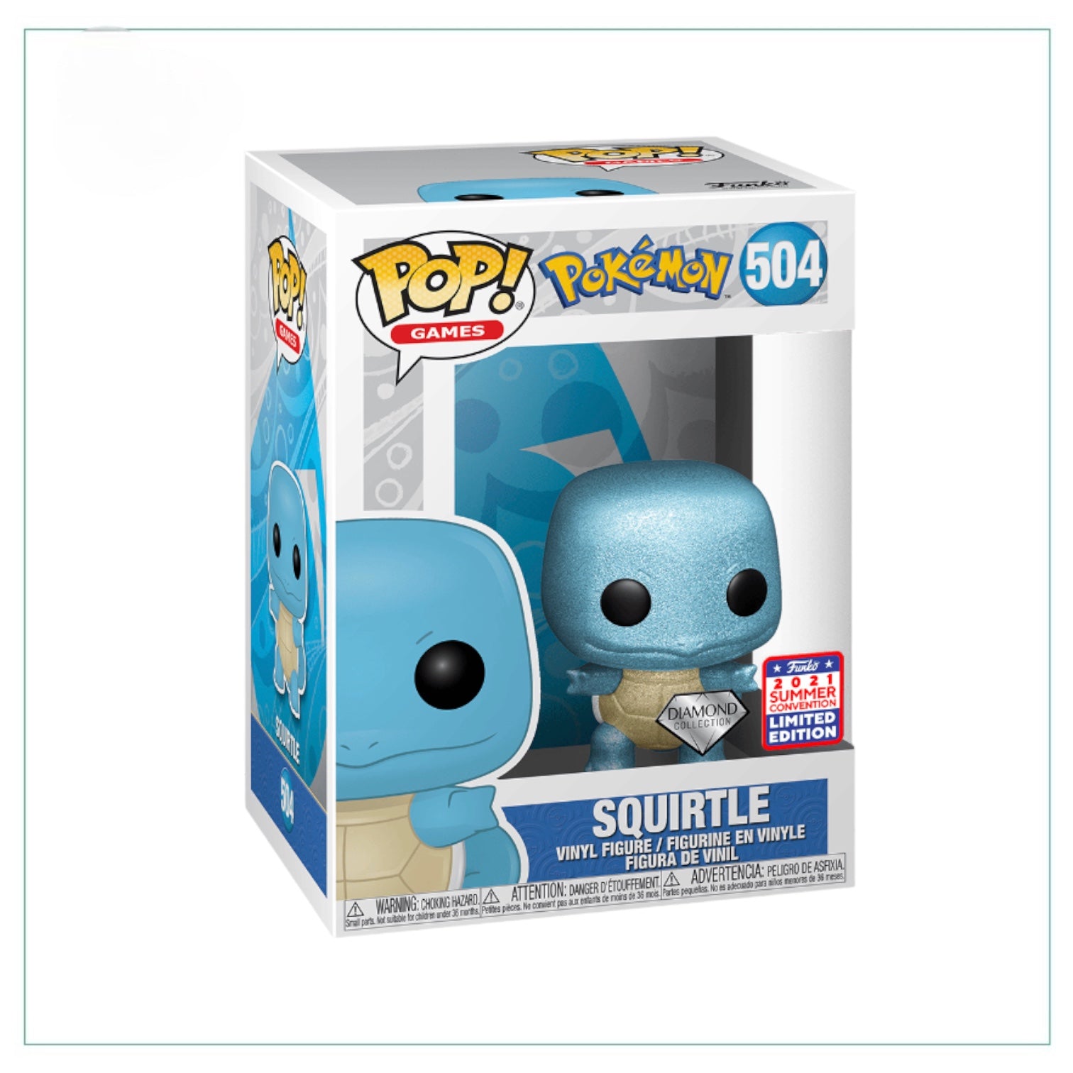 Squirtle #504 Funko Pop! - Pokémon - Diamond - Virtual Funkon 2021 Shared Exclusive
