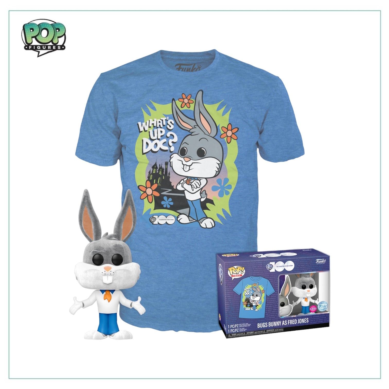 Pop and Tee - Bugs Bunny as Fred Jones -  Flocked