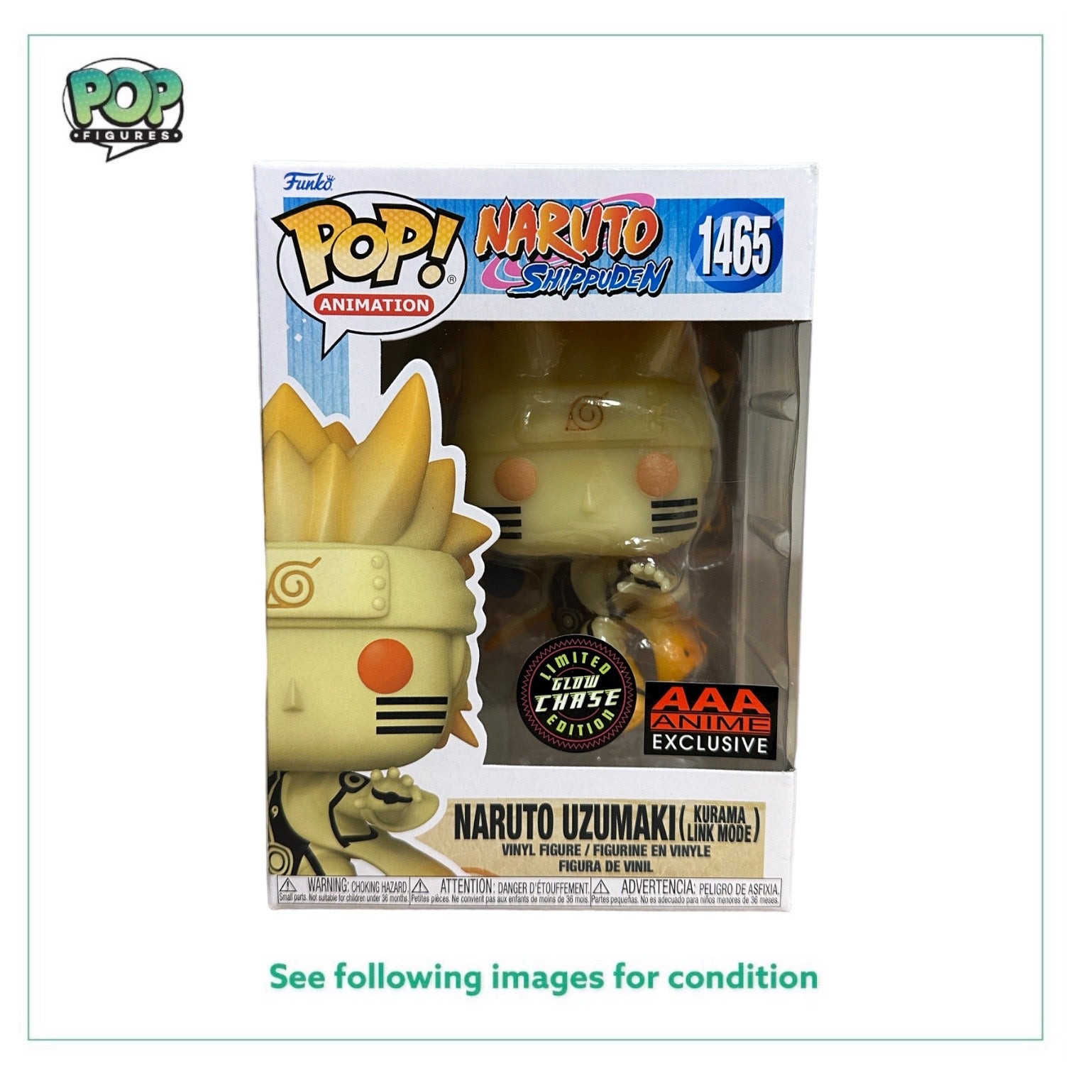 Naruto Uzumaki (Kurama Link Mode) #1465 (Glow Chase) Funko Pop! - Naruto Shippuden - AAA Anime Exclusive - Condition 9/10