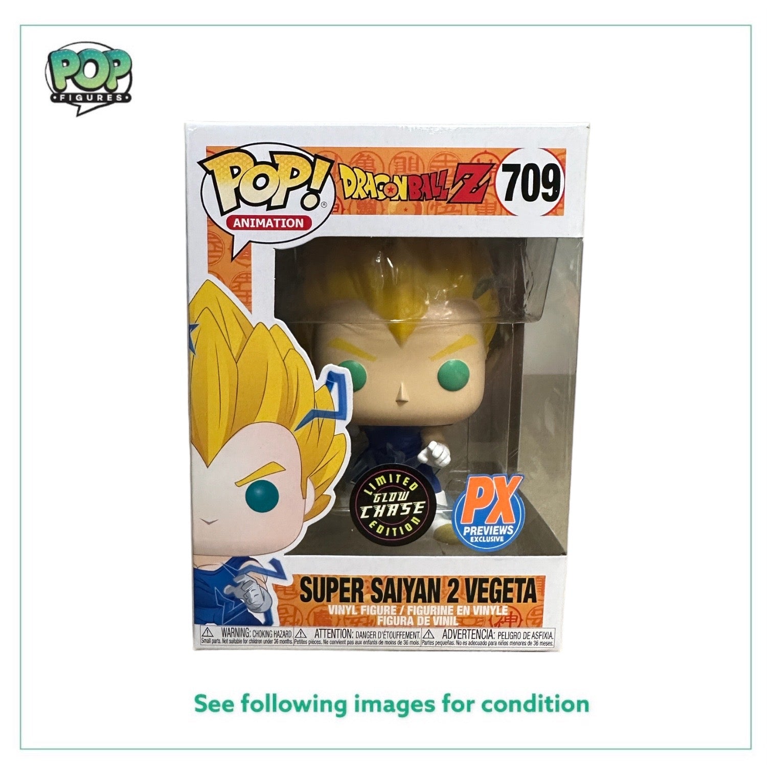 Super Saiyan 2 Vegeta #709 (Glow Chase) Funko Pop! - Dragon Ball Z - PX Previews Exclusive - Condition 8.75/10