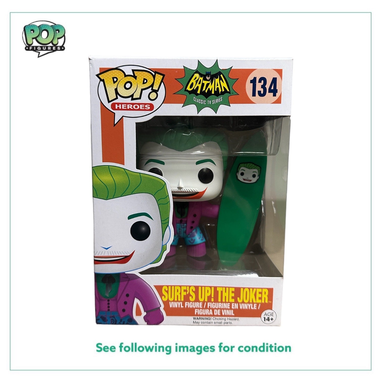 Surf's Up! The Joker #134 Funko Pop! - Batman Classic TV Series - 2016 Pop! - Condition 8.5/10