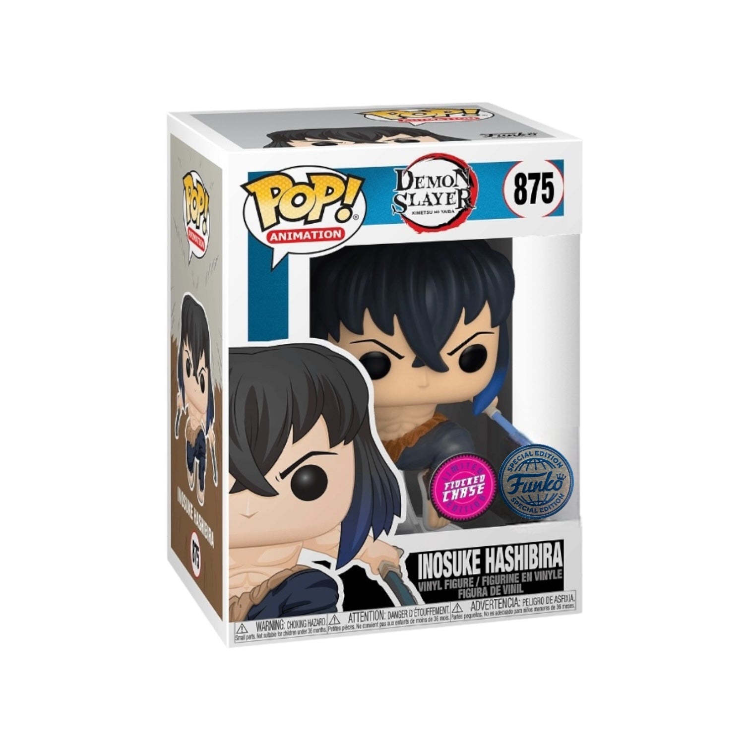 Inosuke Hashibira #875 (Unmasked Flocked Chase) Funko Pop! - Demon Slayer - Special Edition - Condition 8.5/10
