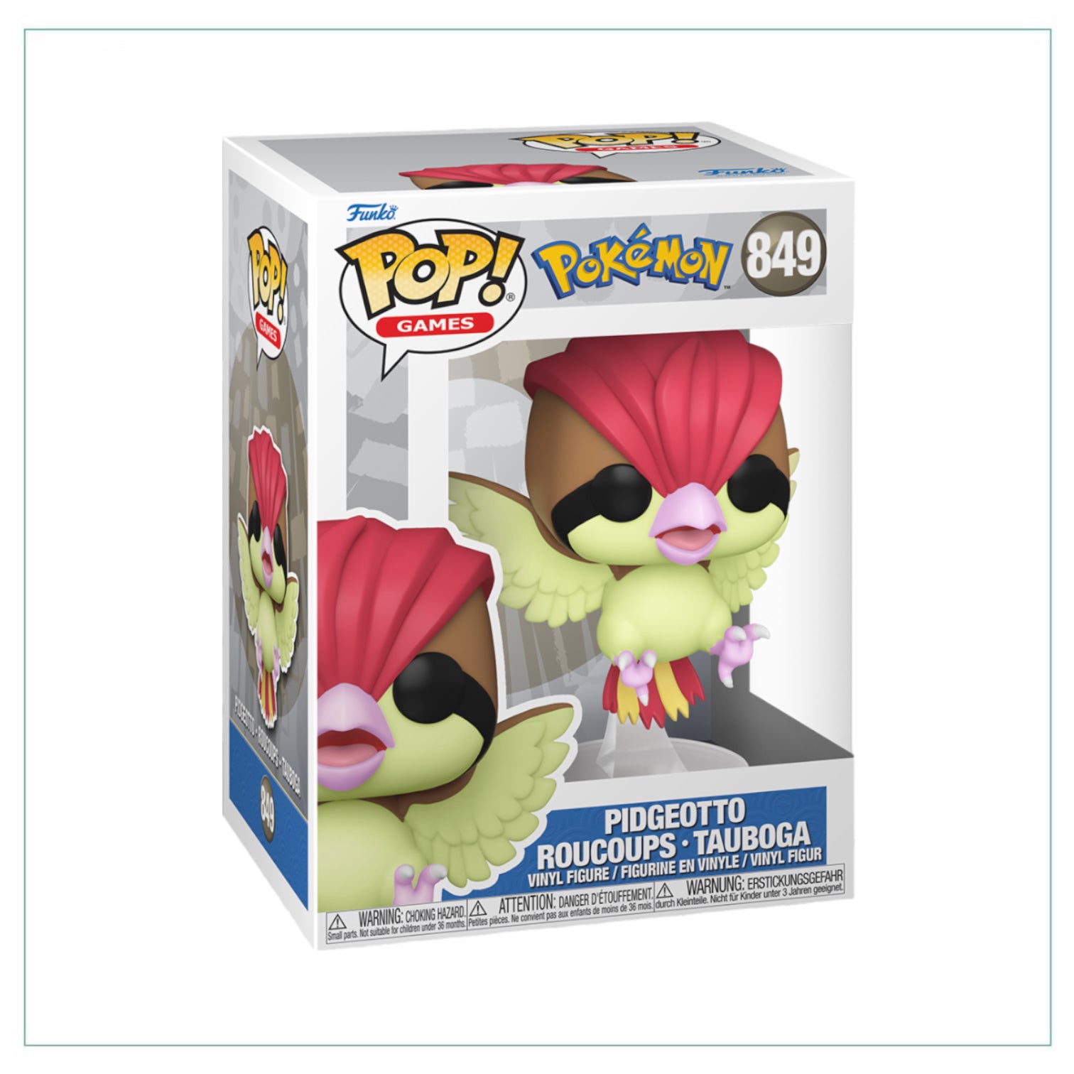 Pidgeotto #849 Funko Pop! figure, featuring the bird Pokémon with large wings and a determined expression.