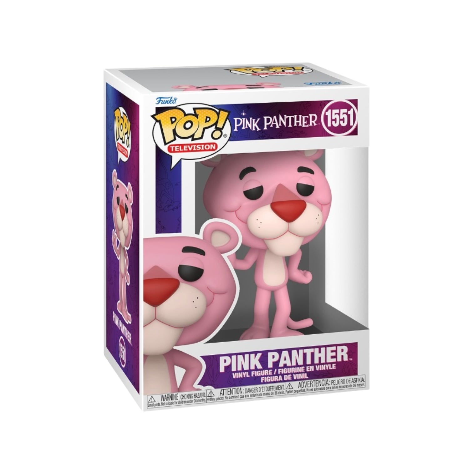 Funko Pop! of Pink Panther #1551, featuring the iconic pink character in a playful pose, perfect for collectors.