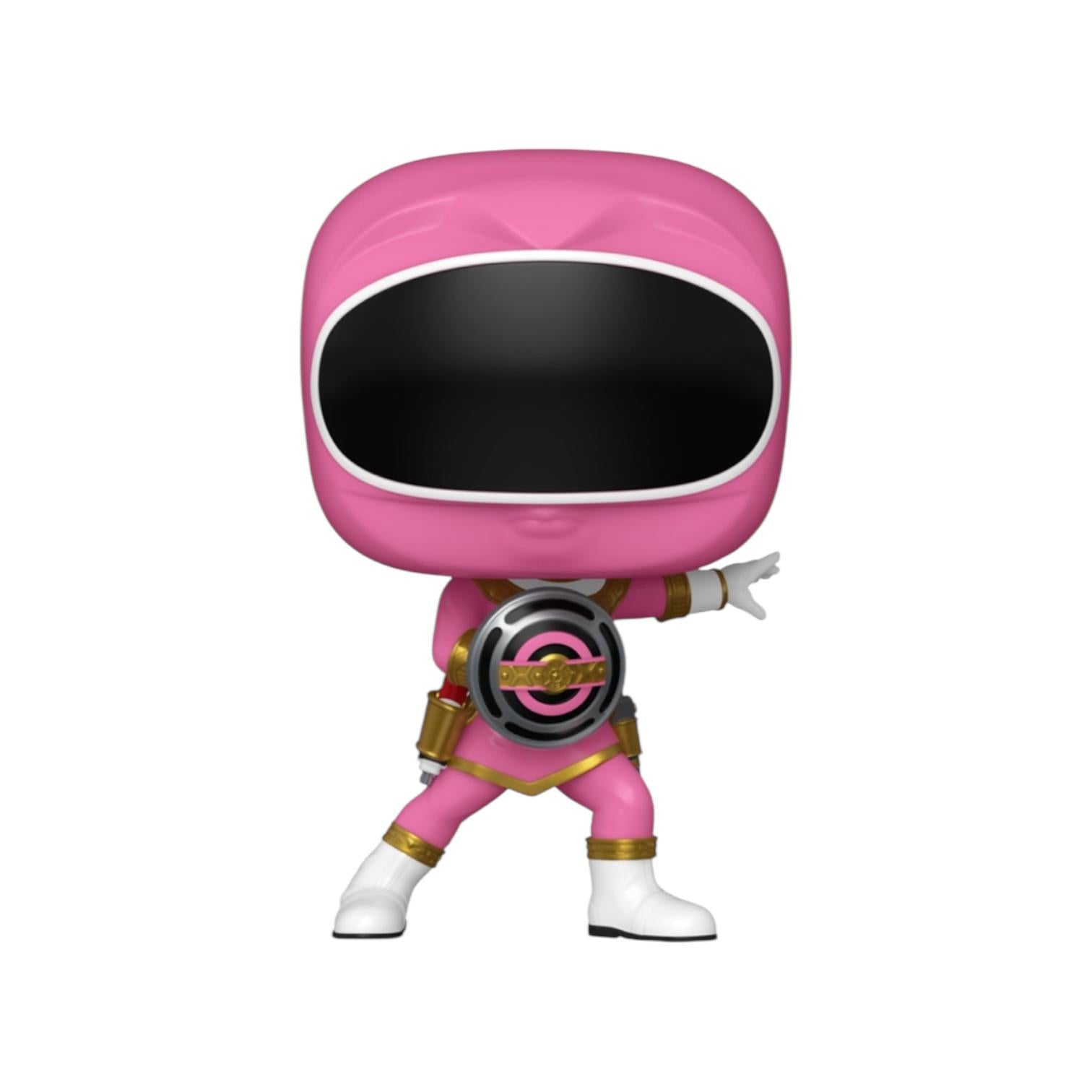 Pink superhero figure with helmet on a white background