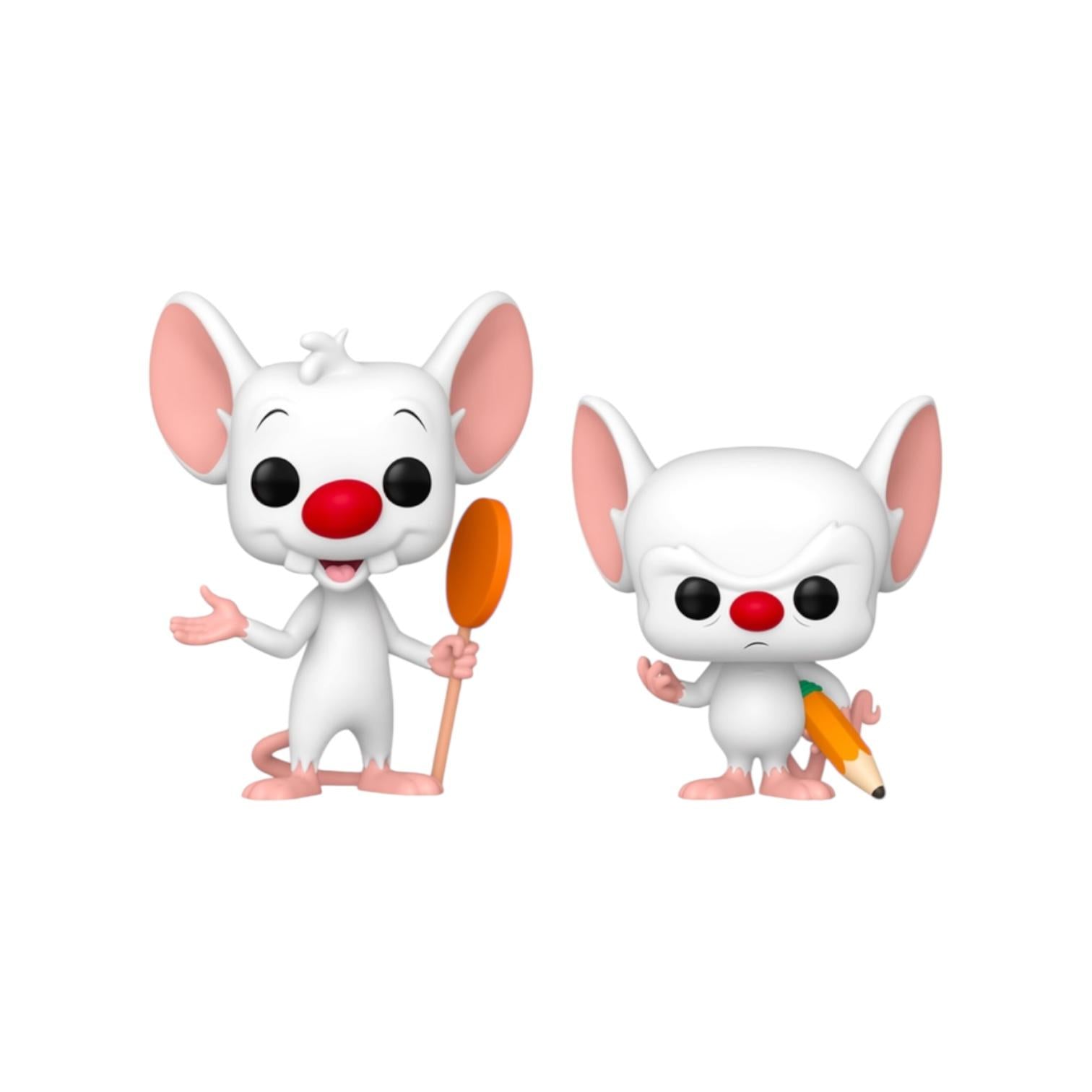 Two cartoon mouse figures with colorful objects on a white background