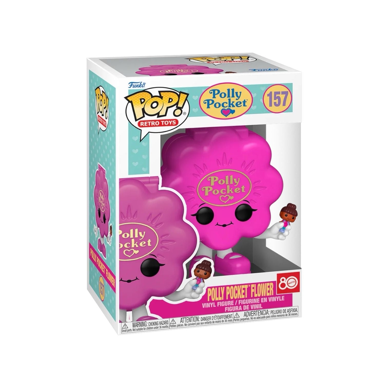 Celebrate the 80th Anniversary of Mattel® by welcoming this pink compact-inspired collectible to your Retro Toys lineup! Vinyl figure is approximately 4 in (10.2 cm) tall.