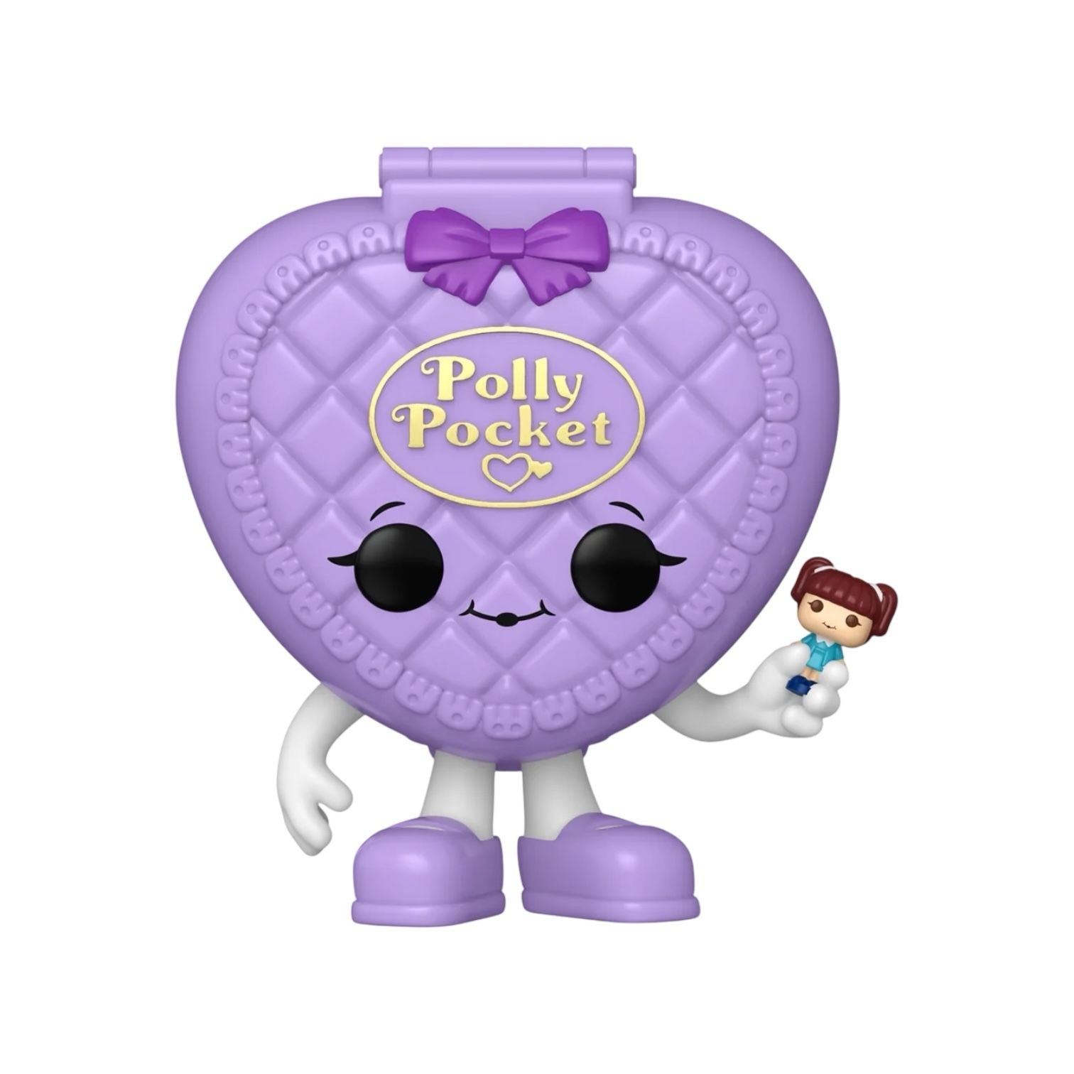 Polly Pocket™ Heart! Celebrate the 80th Anniversary of Mattel® by welcoming this purple compact-inspired collectible to your Retro Toys lineup! Vinyl figure is approximately 4 in (10.2 cm) tall.