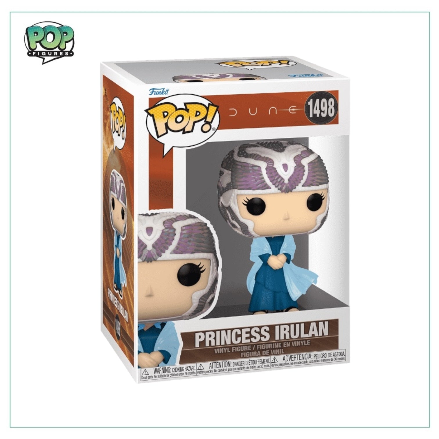 Funko Pop figure of Princess Irulan from Dune 2, showcasing her regal attire and distinctive features in vibrant colors.