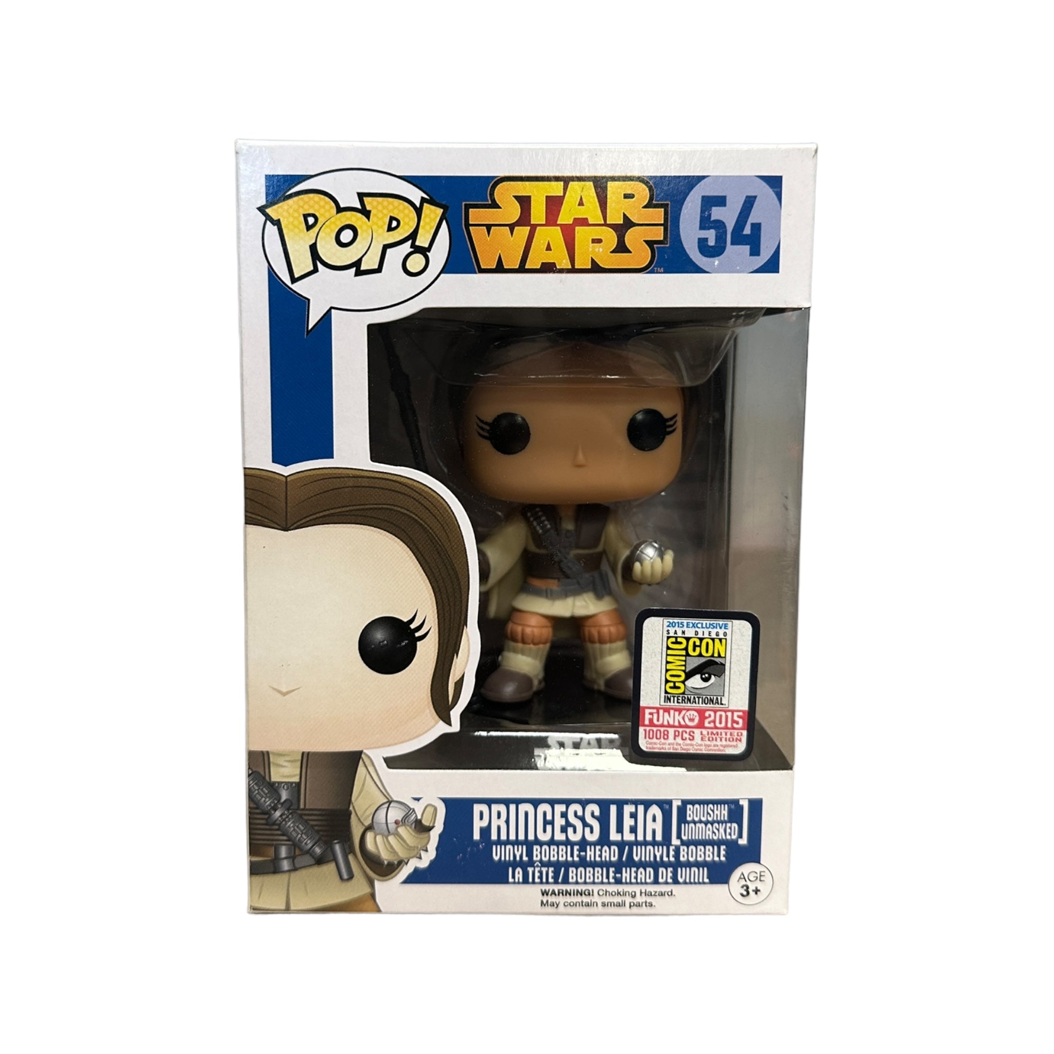 Funko Pop! of Princess Leia unmasked as Boushh, #54, SDCC 2015 exclusive, limited to 1008 pieces, condition 7.5/10.