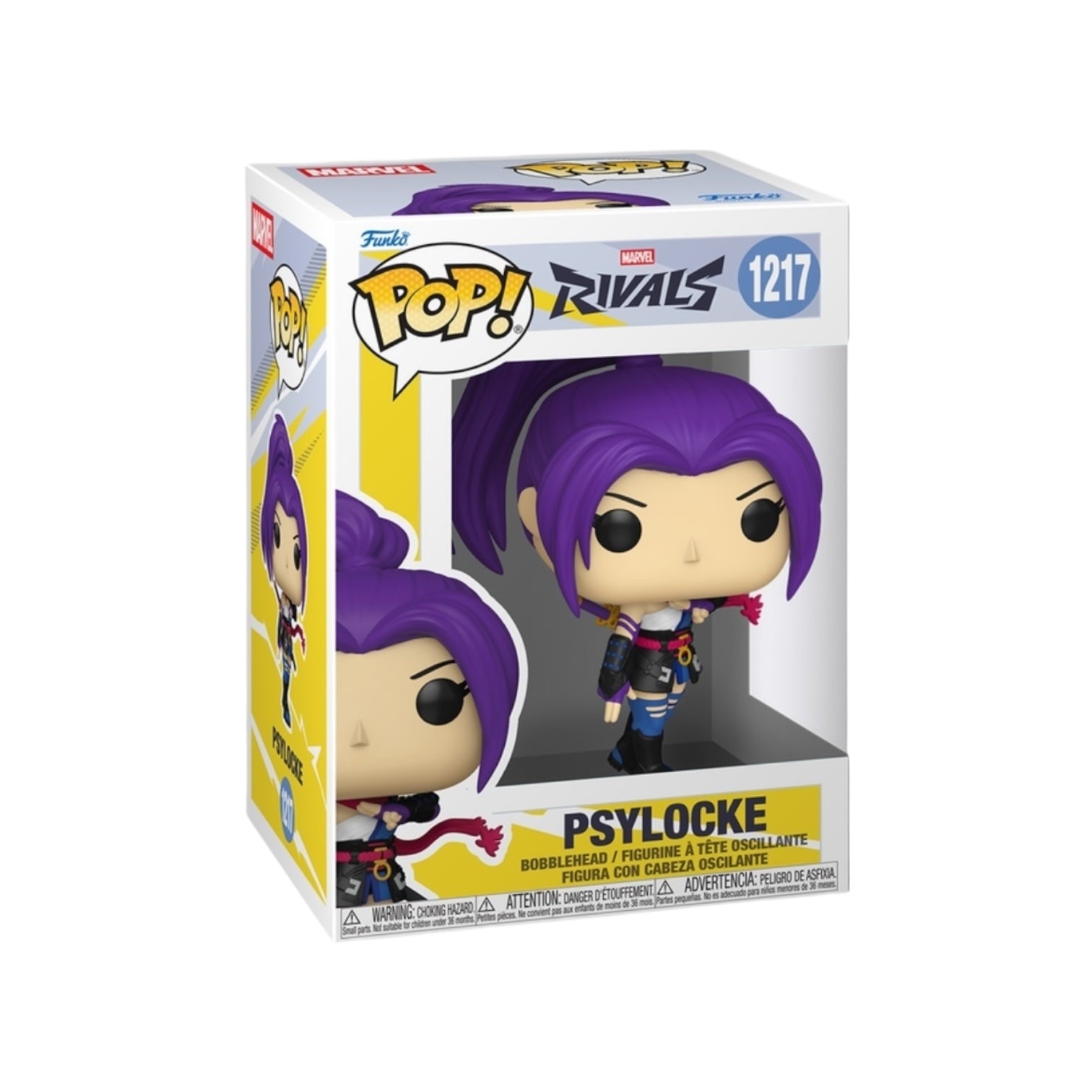 Funko Pop! Psylocke figure in packaging with Marvel branding