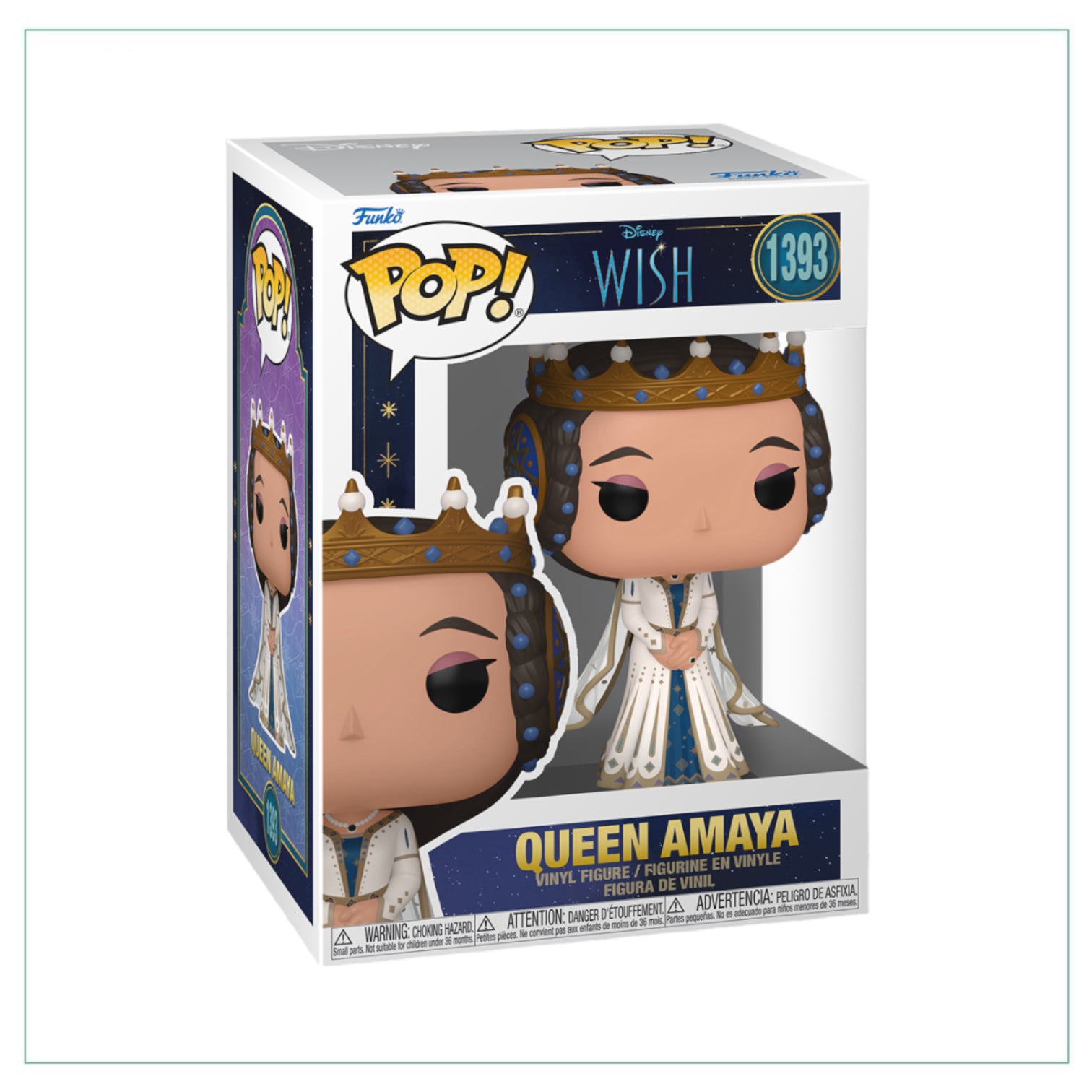 Queen Amaya #1393 Funko Pop! collectible, showcasing her unique design and details from the animated film "Wish."