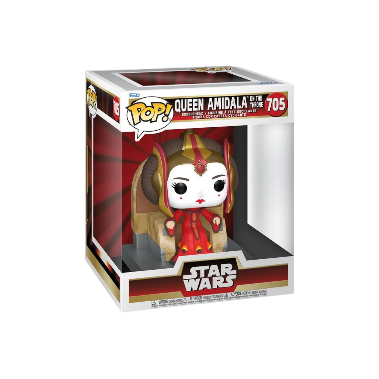 This Funko Pop! Deluxe features Queen Amidala on her throne, capturing her majestic presence from the Star Wars universe.