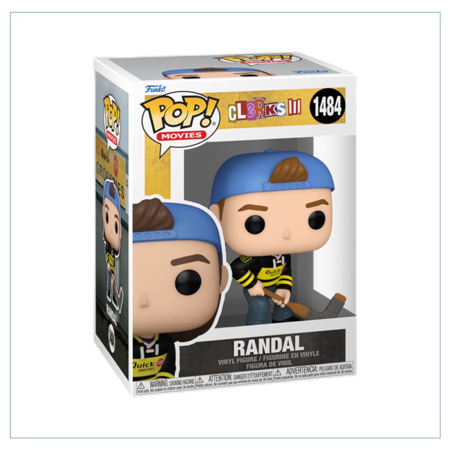 Randal #1484 Funko Pop! from Clerks 3, showcasing Randal with a cheerful look, dressed in his iconic attire.
