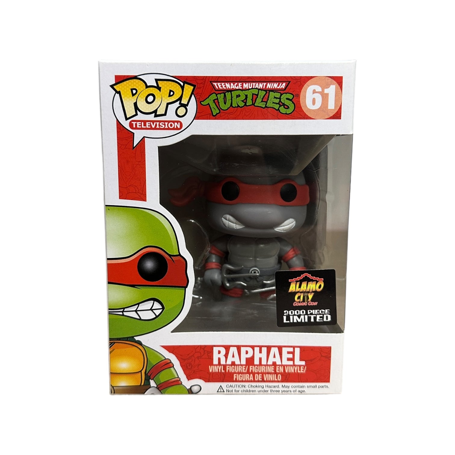 Exclusive grayscale Raphael Funko Pop! from TMNT, Alamo City Comic Con 2013, limited edition of 2000, rated 8.75/10.