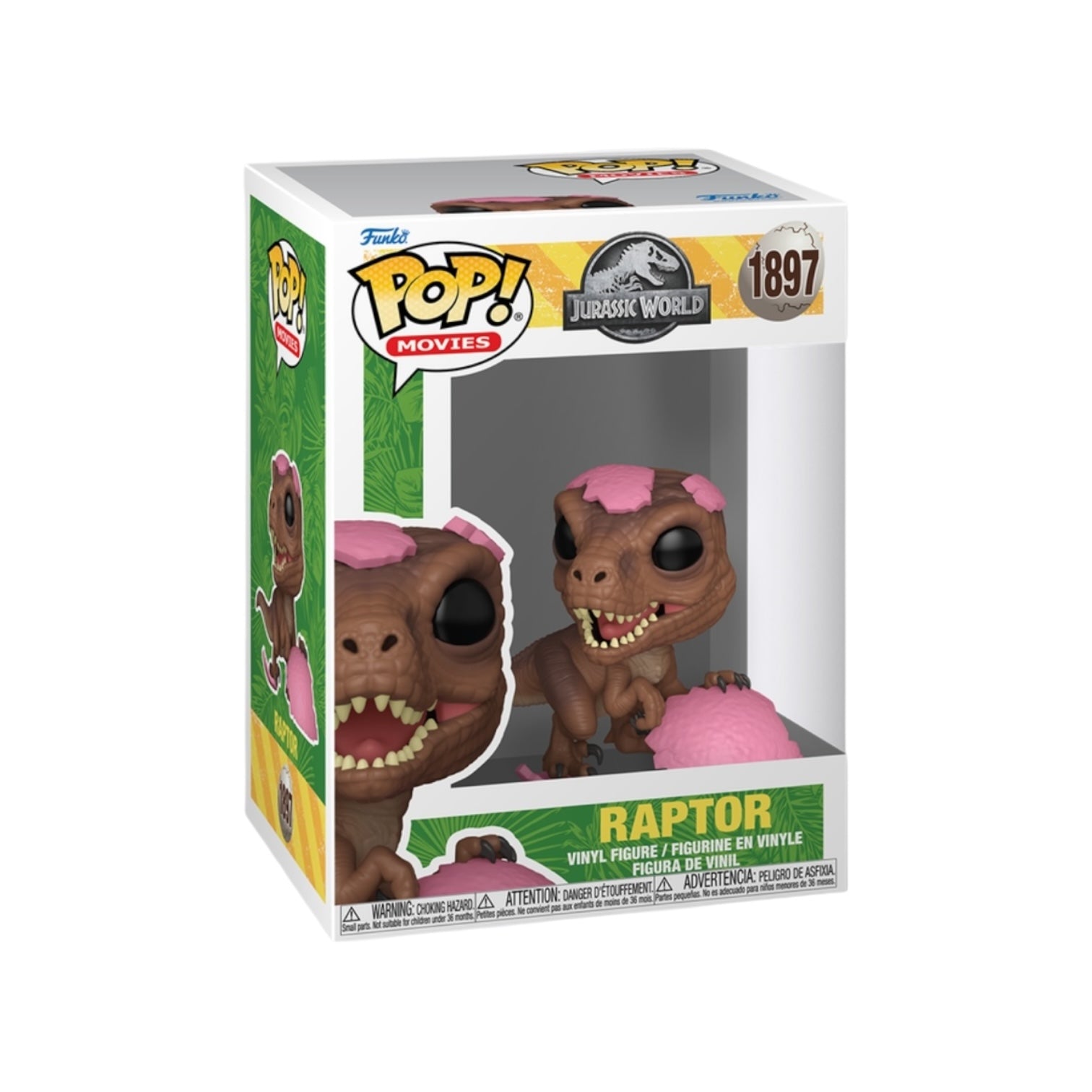 Funko Pop! Raptor figure in packaging with Jurassic World branding